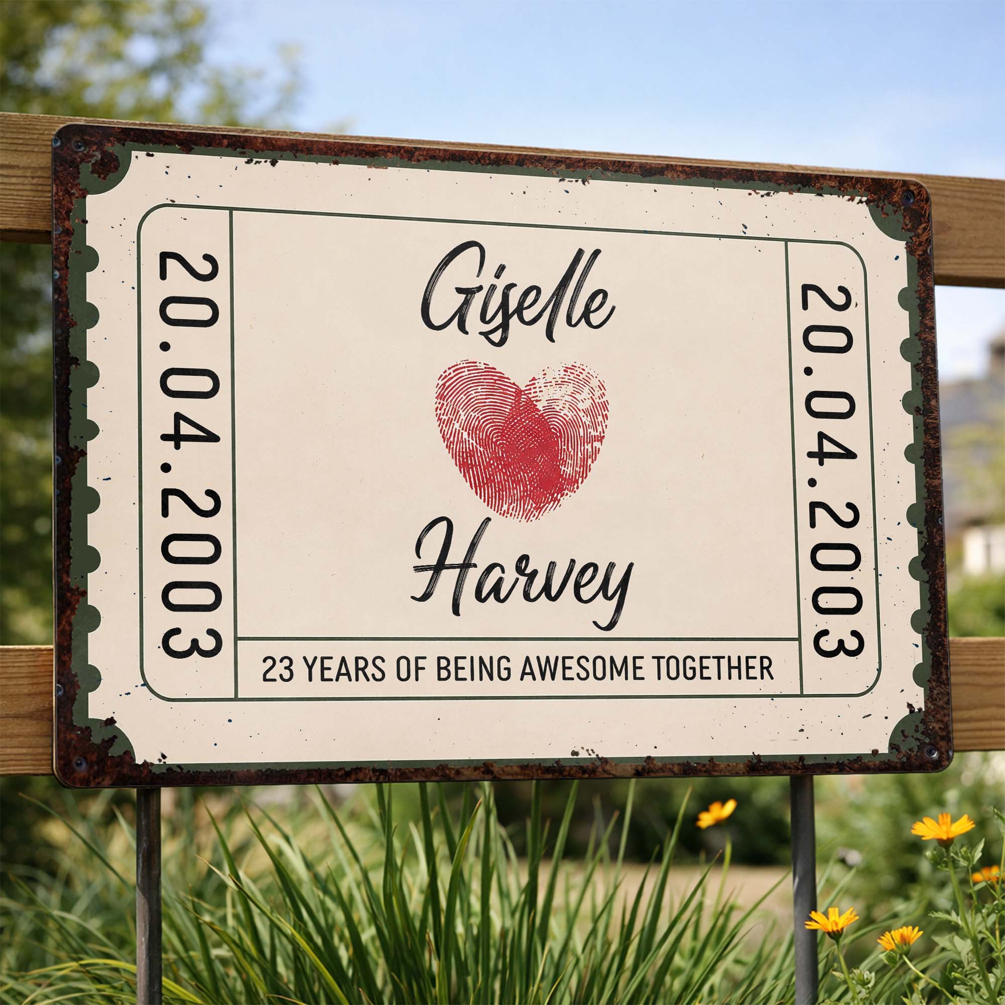 Personalized Metal Sign Custom Fingerprint Heart Gift for Couple