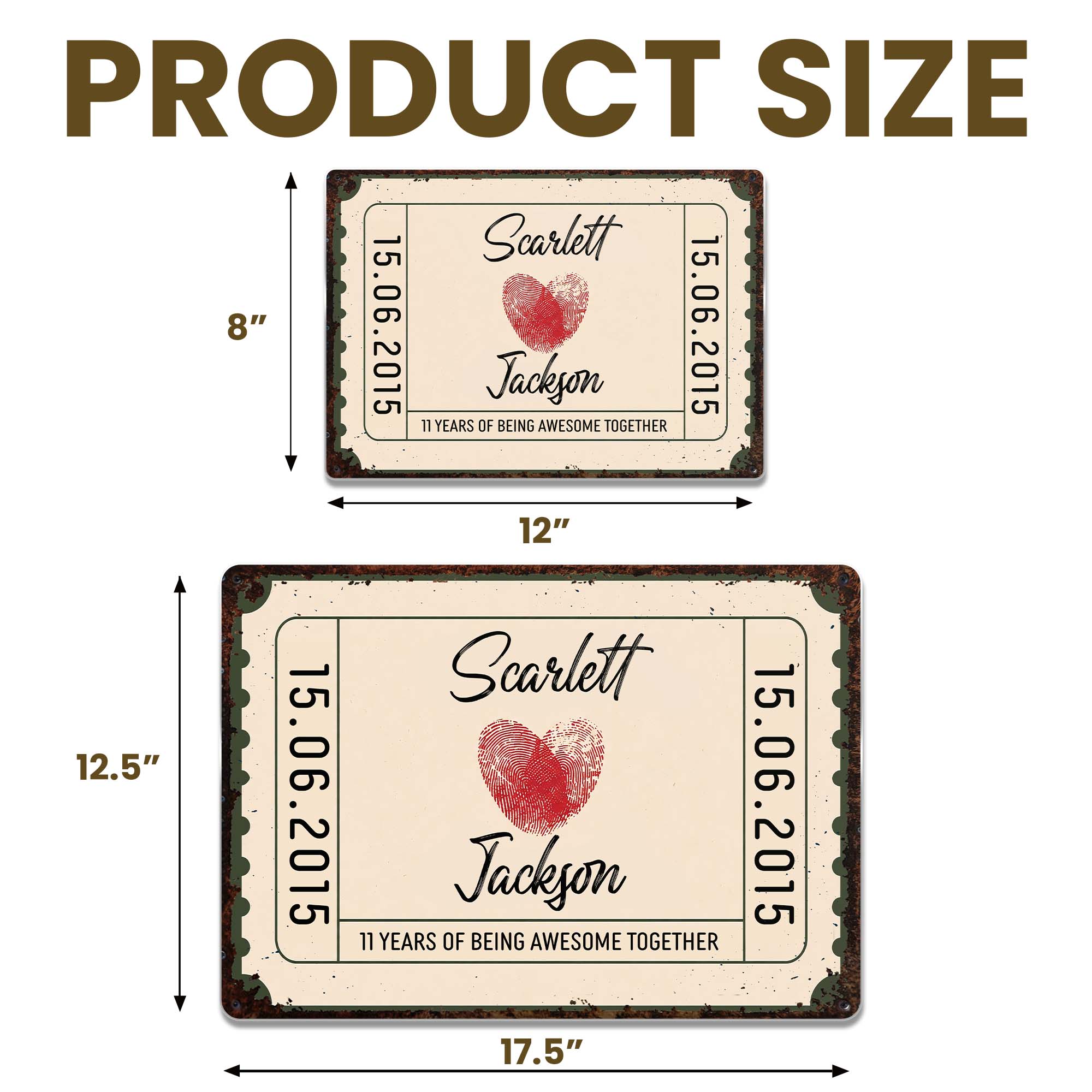 Personalized Metal Sign Custom Fingerprint Heart Gift for Couple