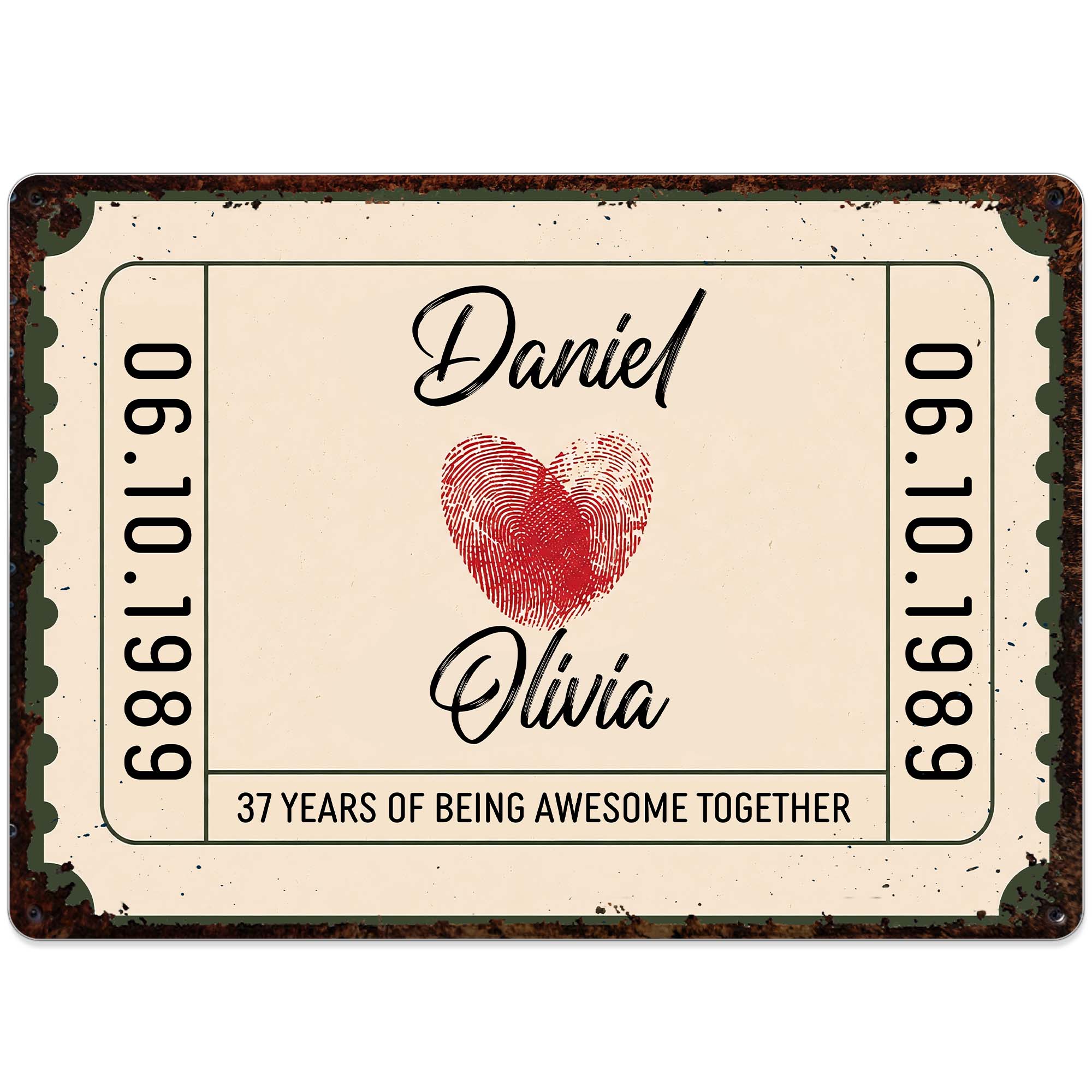 Personalized Metal Sign Custom Fingerprint Heart Gift for Couple