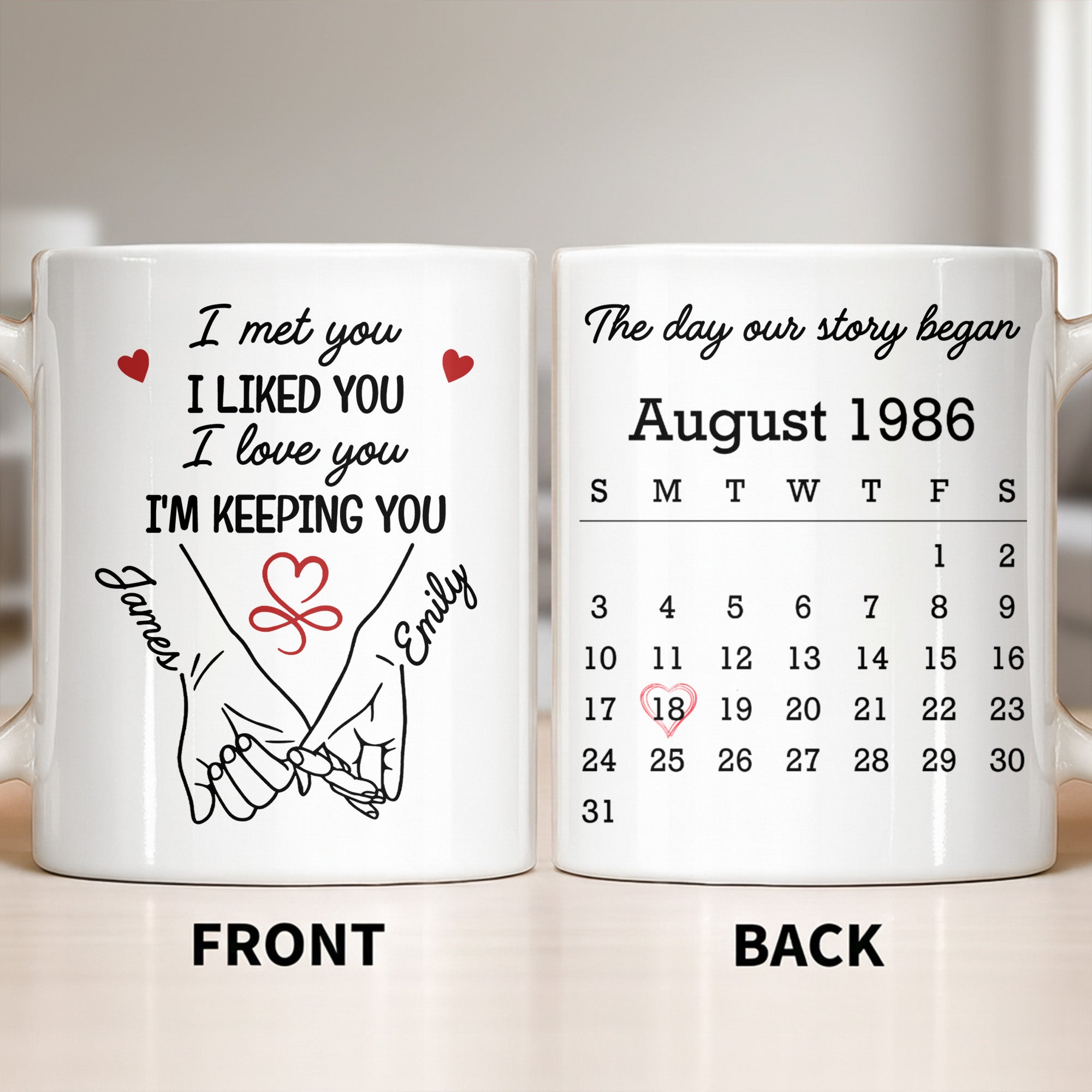 Personalized Coffee Mug Holding Hands Custom Couple Gift