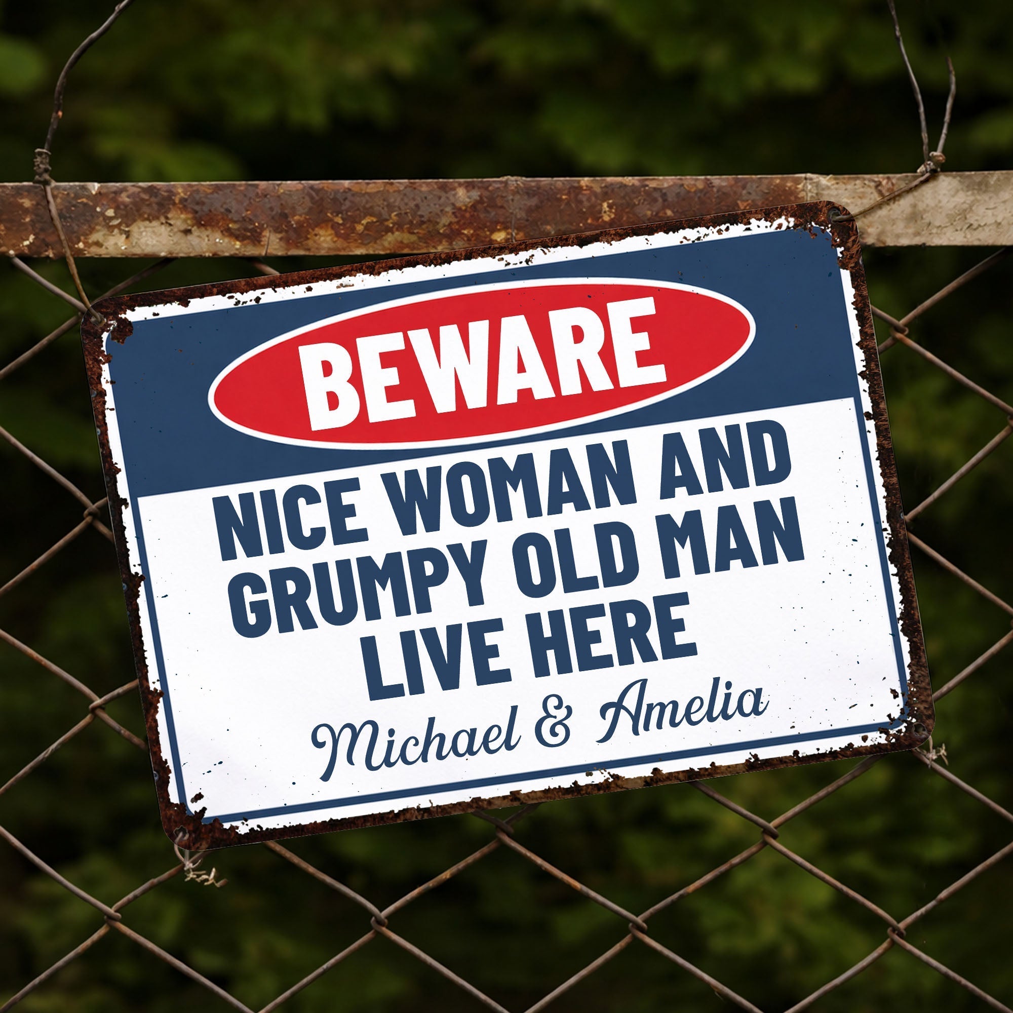 Personalized Metal Warning Sign for Couples Home Decor Gift
