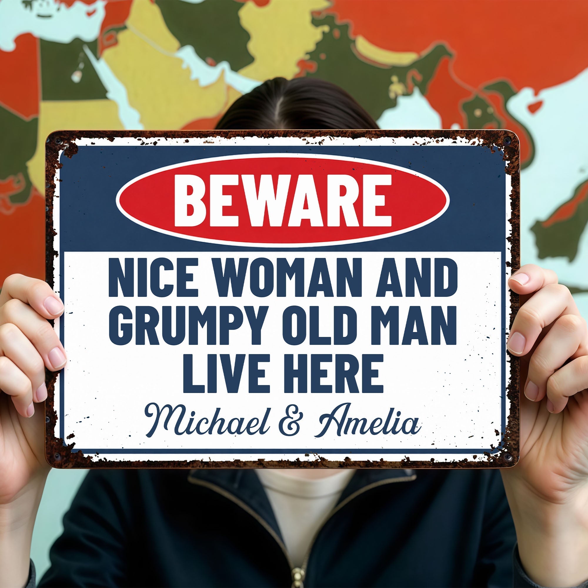 Personalized Metal Warning Sign for Couples Home Decor Gift