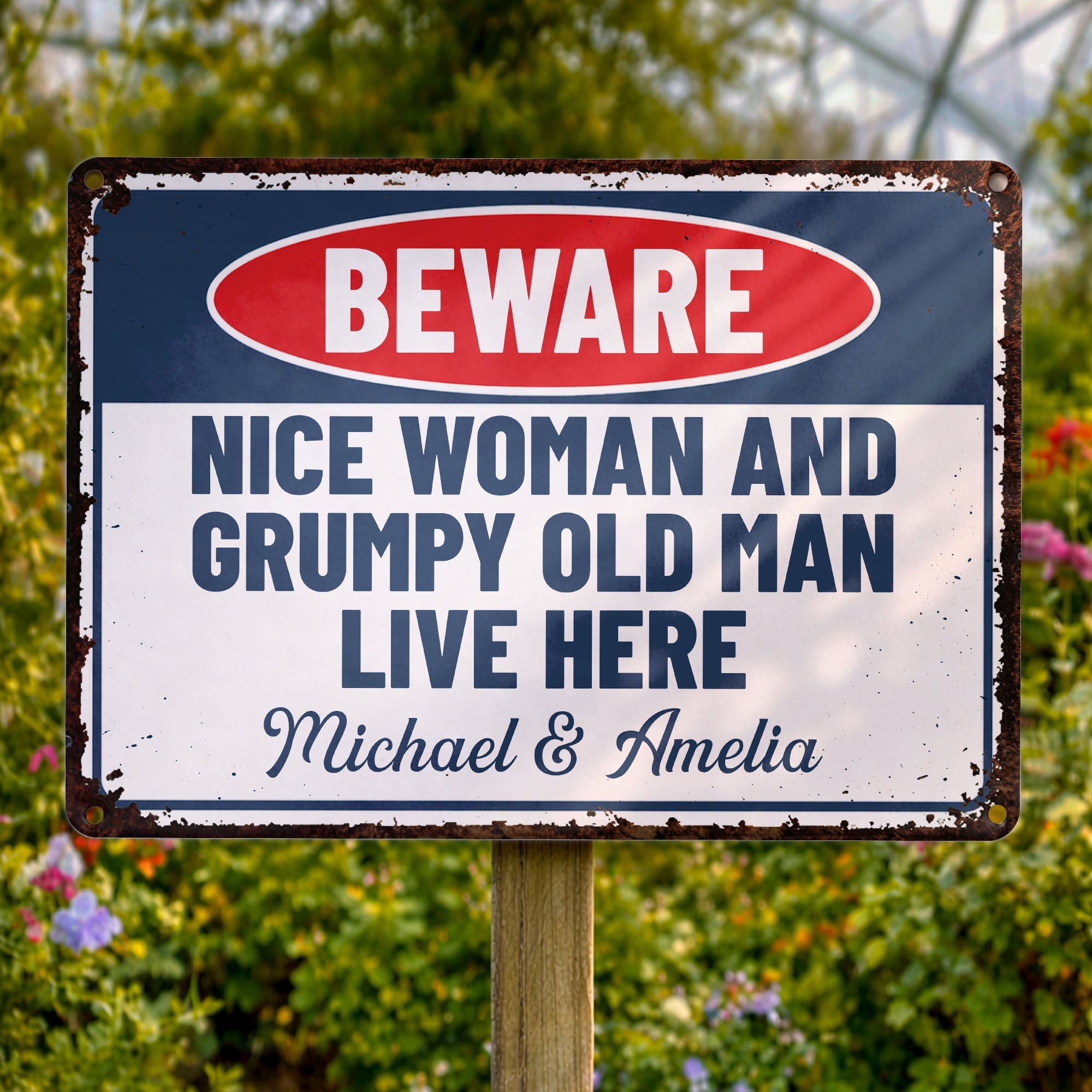 Personalized Metal Warning Sign for Couples Home Decor Gift