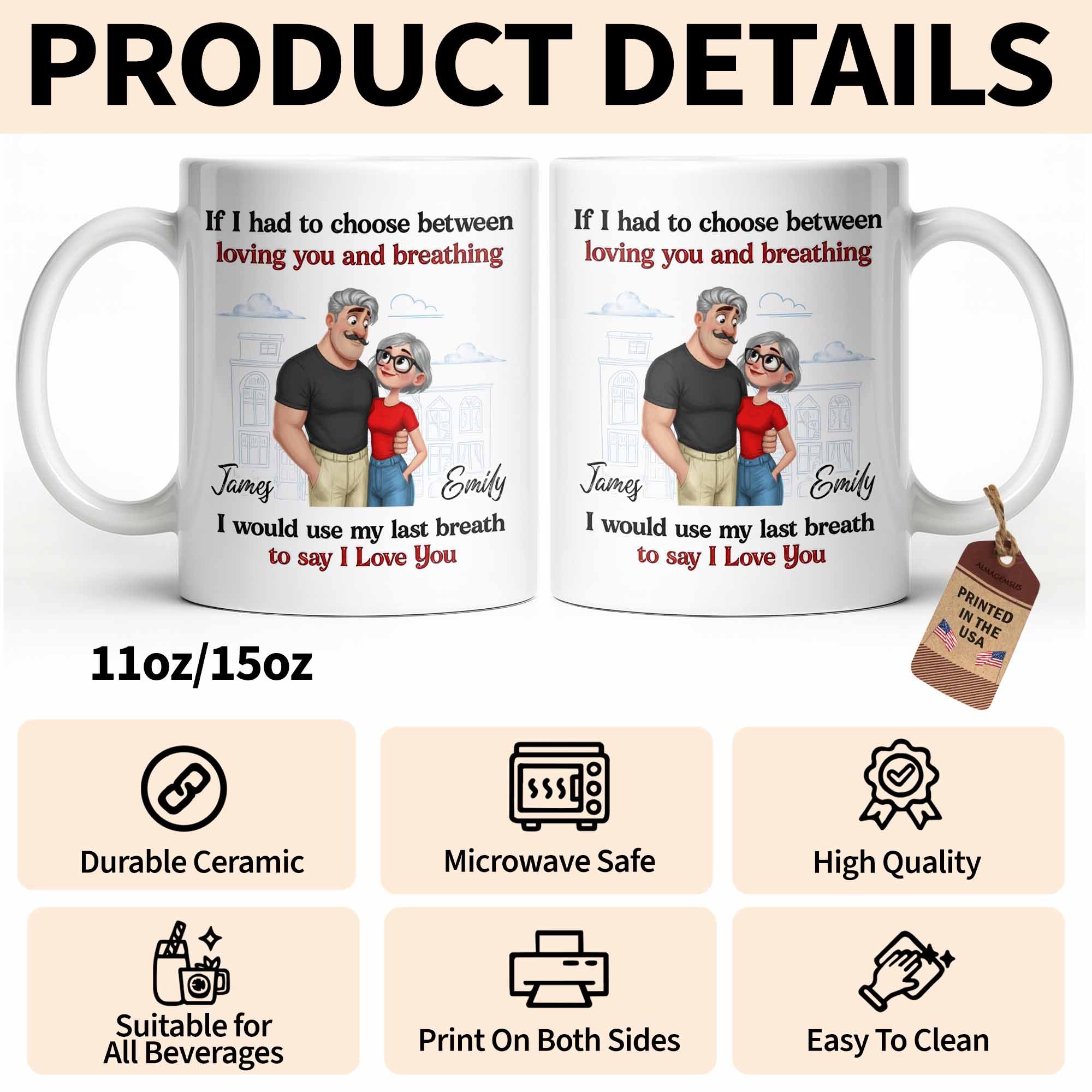 Personalized Couple Coffee Mug Custom Love Art Gift for Anniversary