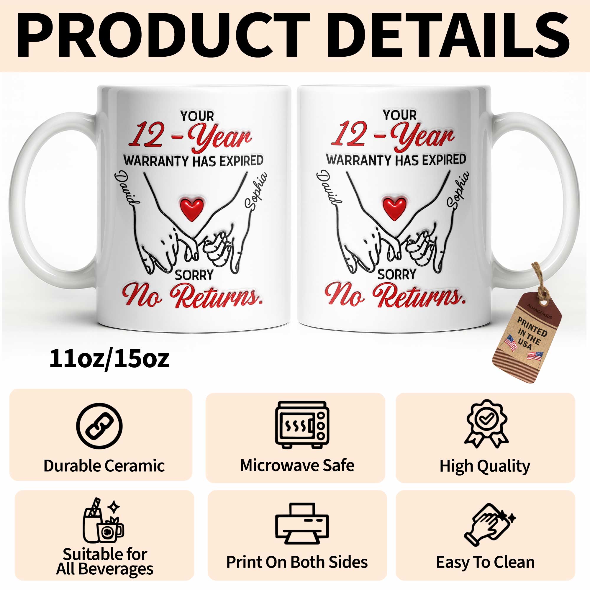Personalized Edge-to-Edge Coffee Mug Custom Design Gift for Couples