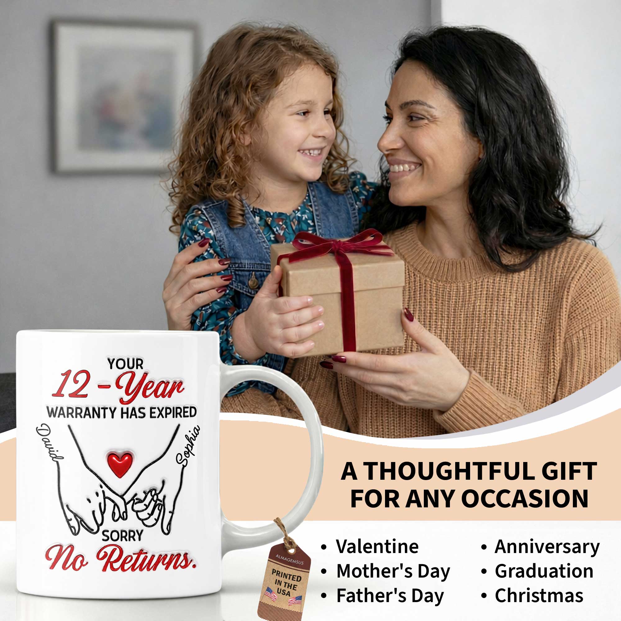 Personalized Edge-to-Edge Coffee Mug Custom Design Gift for Couples