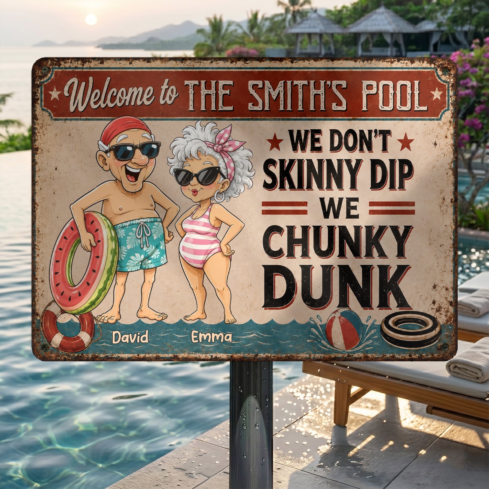 Personalized Funny Metal Sign Welcome to Our Pool Gift for Couples