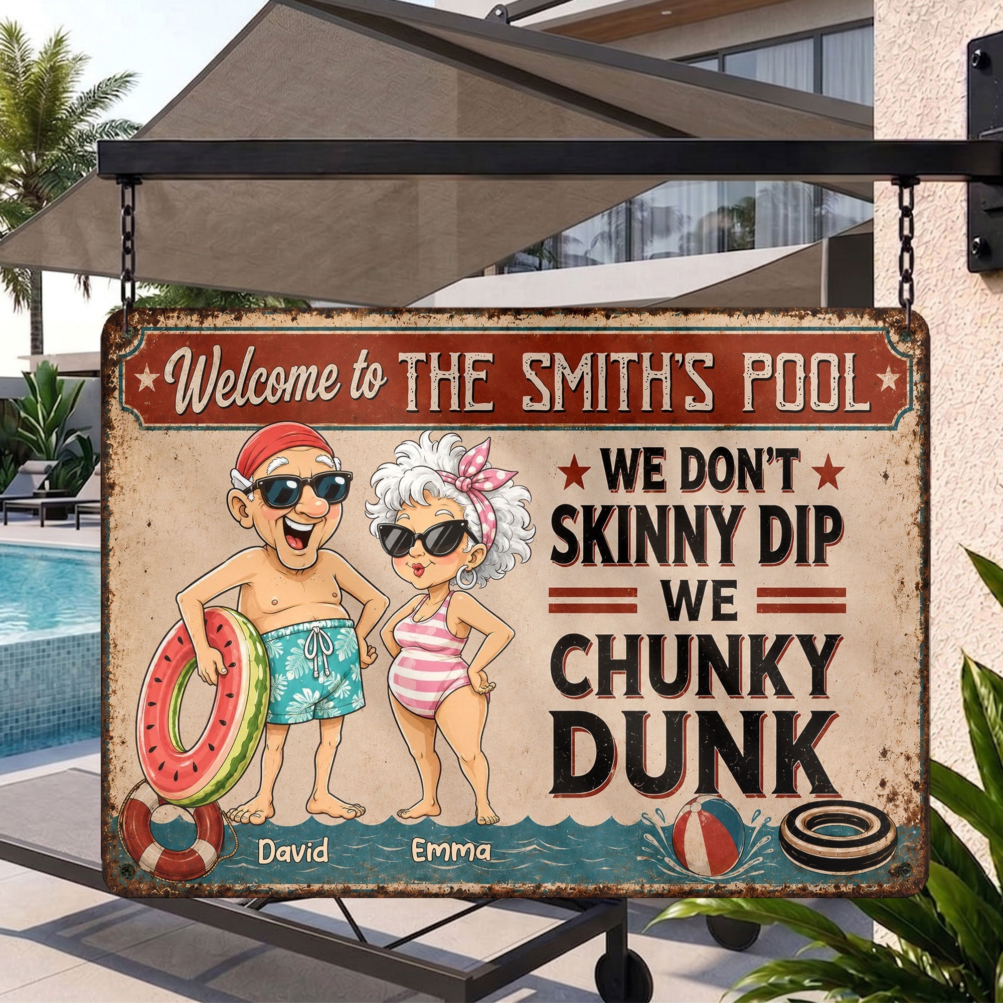Personalized Funny Metal Sign Welcome to Our Pool Gift for Couples