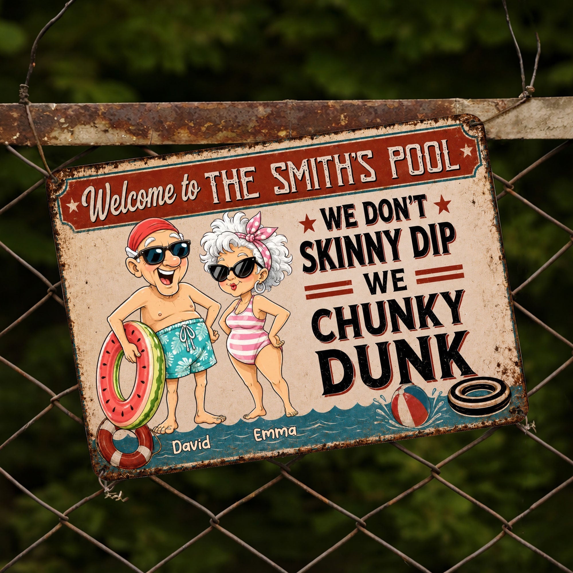 Personalized Funny Metal Sign Welcome to Our Pool Gift for Couples