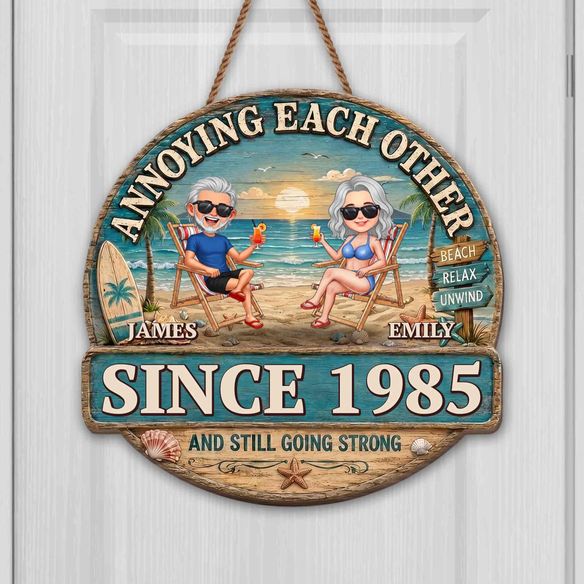 Personalized Beach Couple Art Custom Shaped Wood Sign Gift