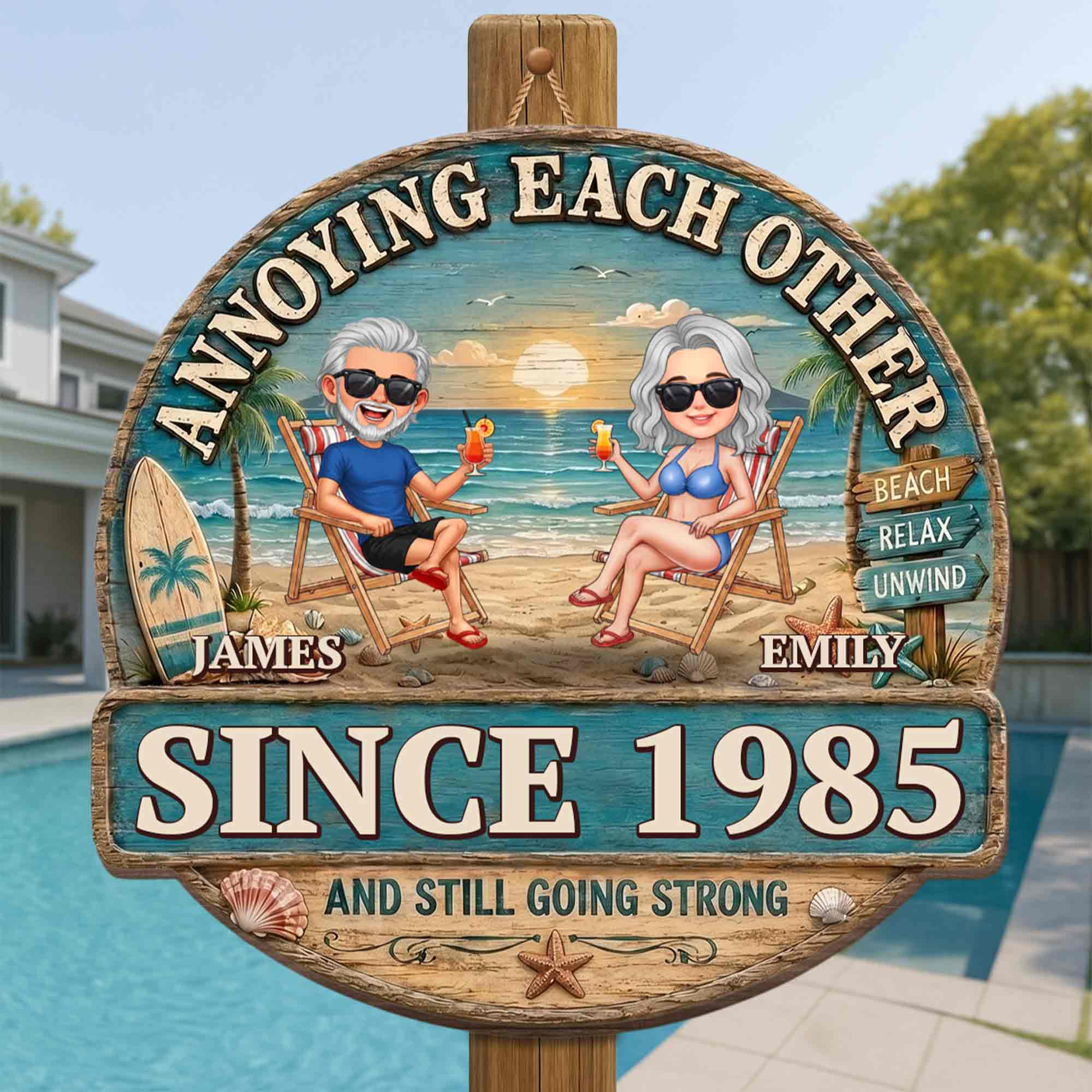 Personalized Beach Couple Art Custom Shaped Wood Sign Gift