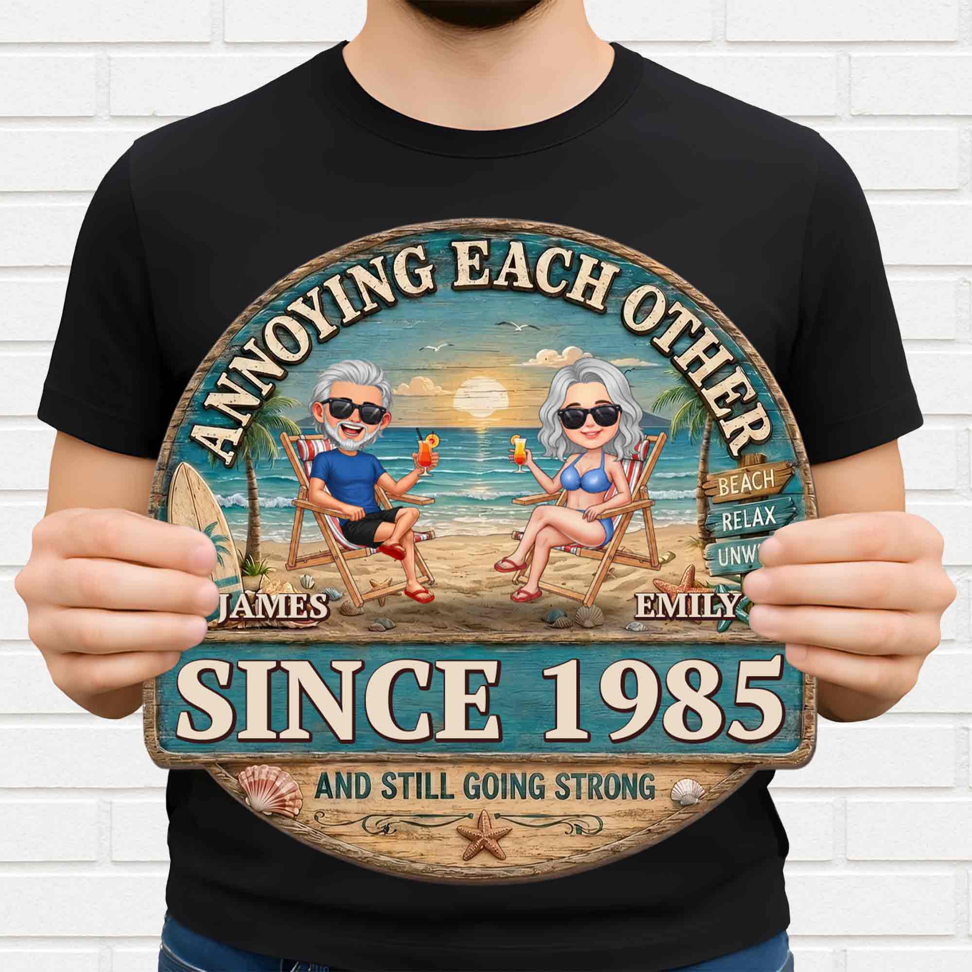 Personalized Beach Couple Art Custom Shaped Wood Sign Gift