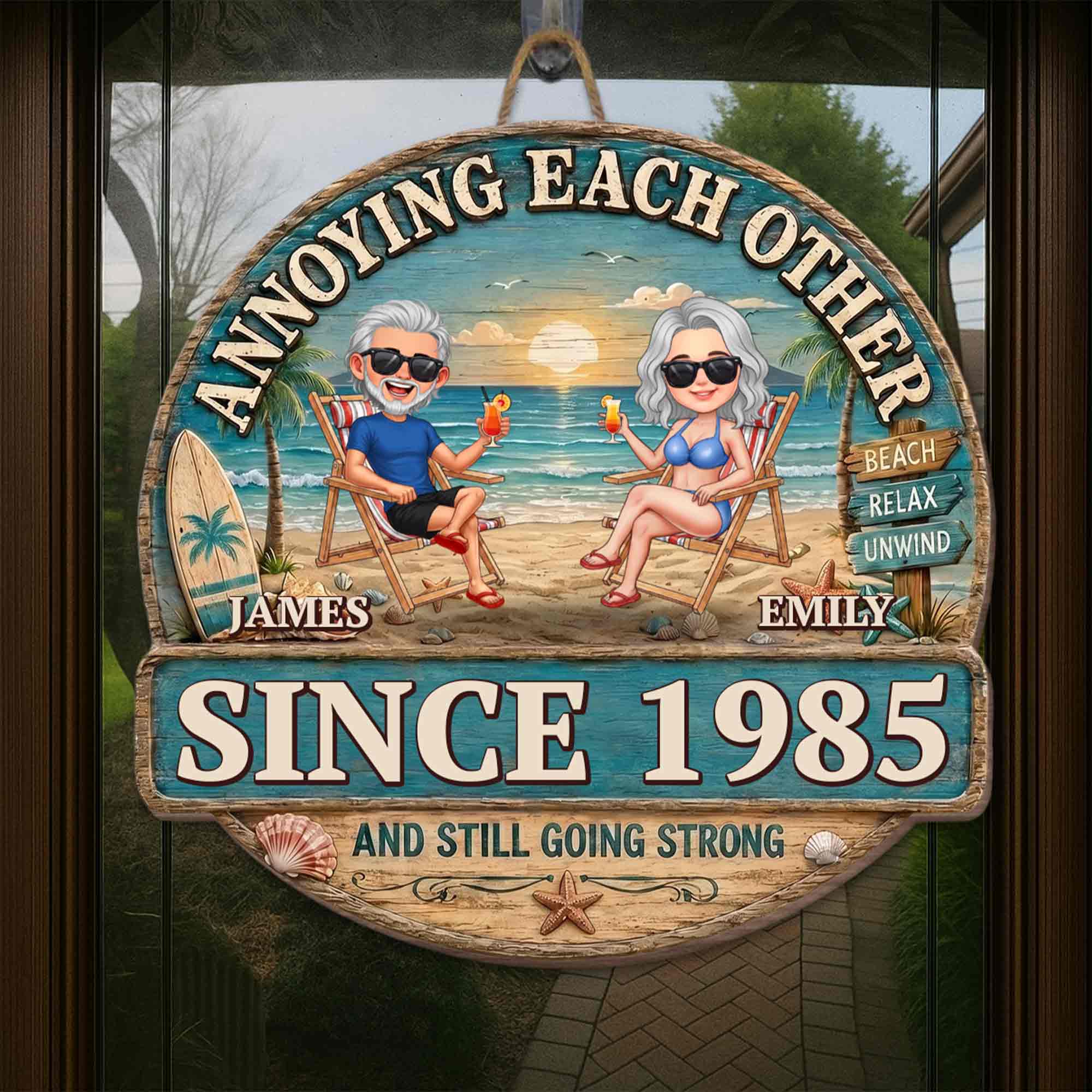Personalized Beach Couple Art Custom Shaped Wood Sign Gift