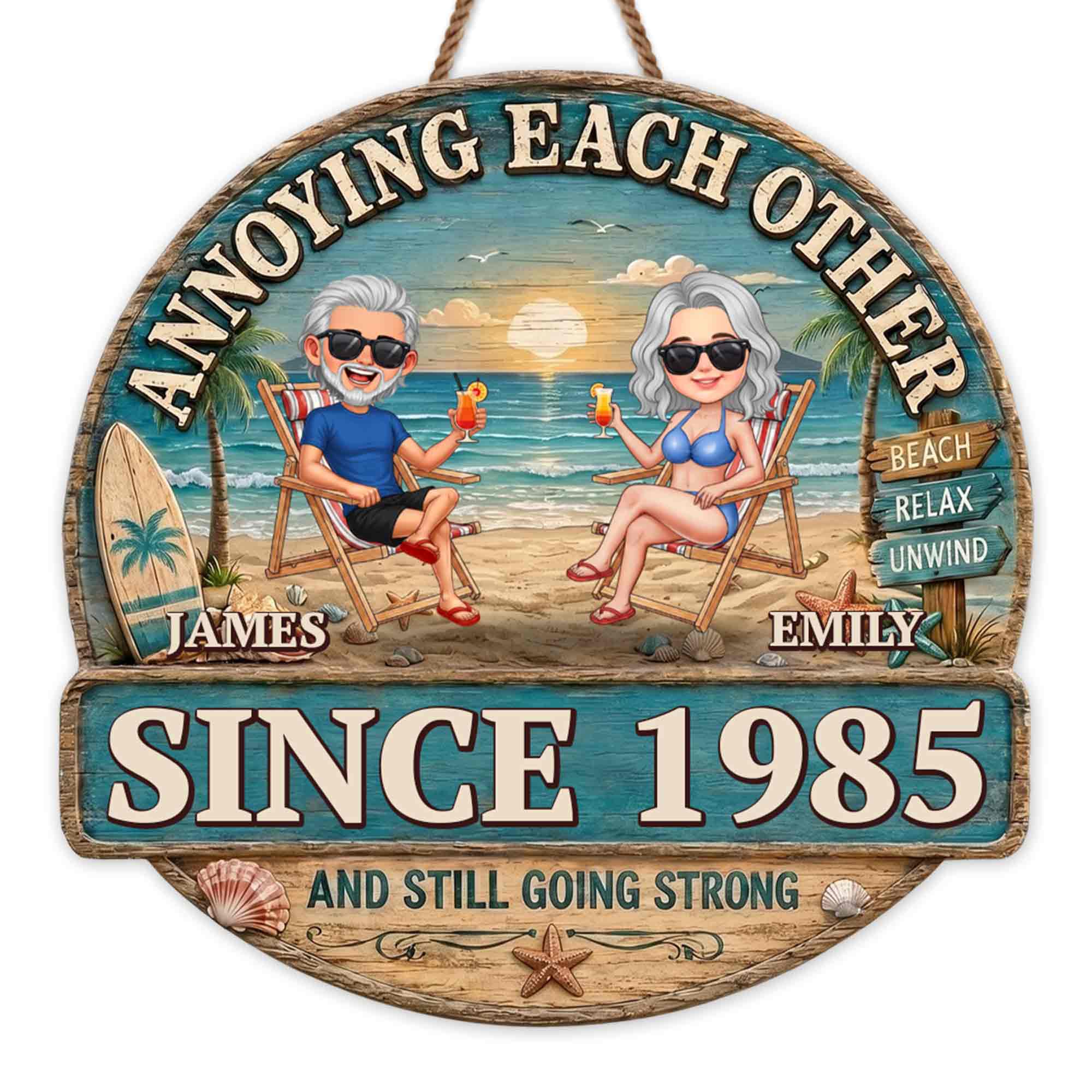 Personalized Beach Couple Art Custom Shaped Wood Sign Gift