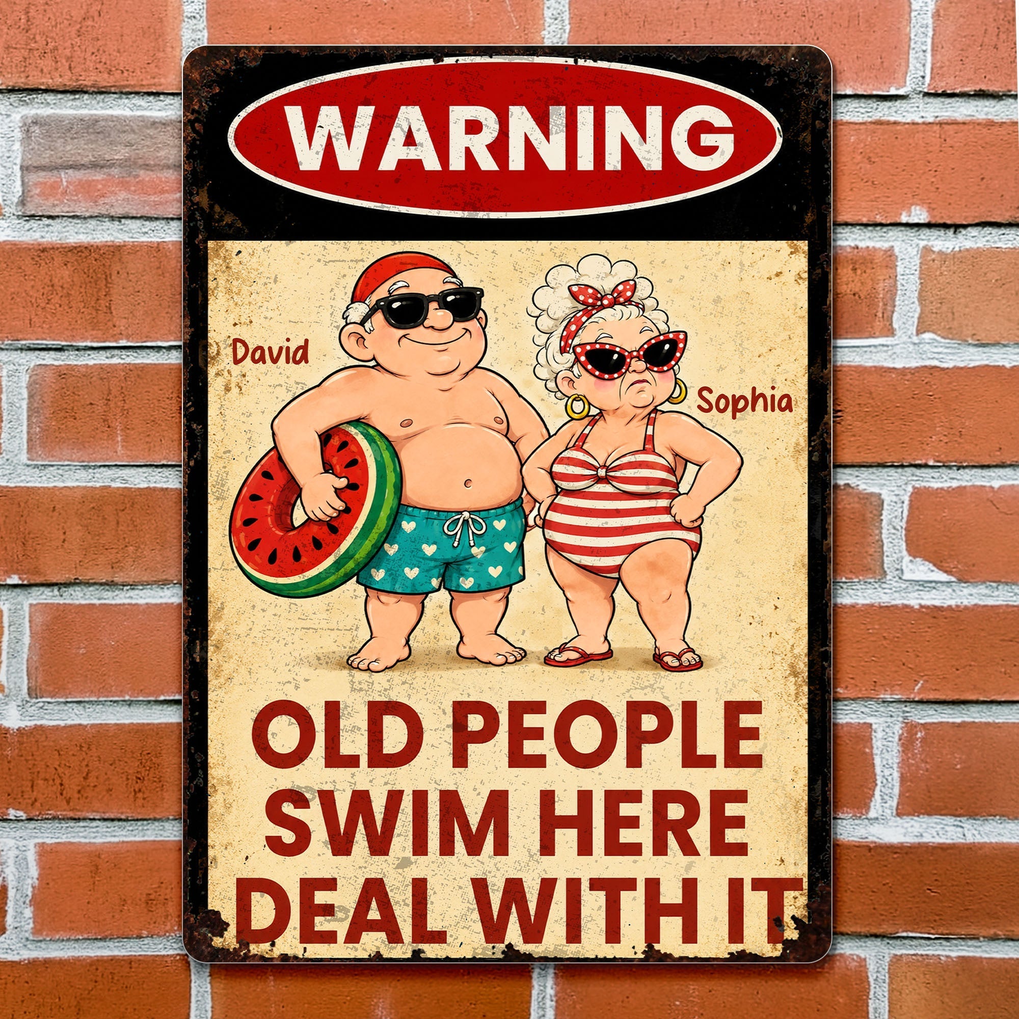 Personalized Funny Metal Sign Warning for Senior Couple Gift