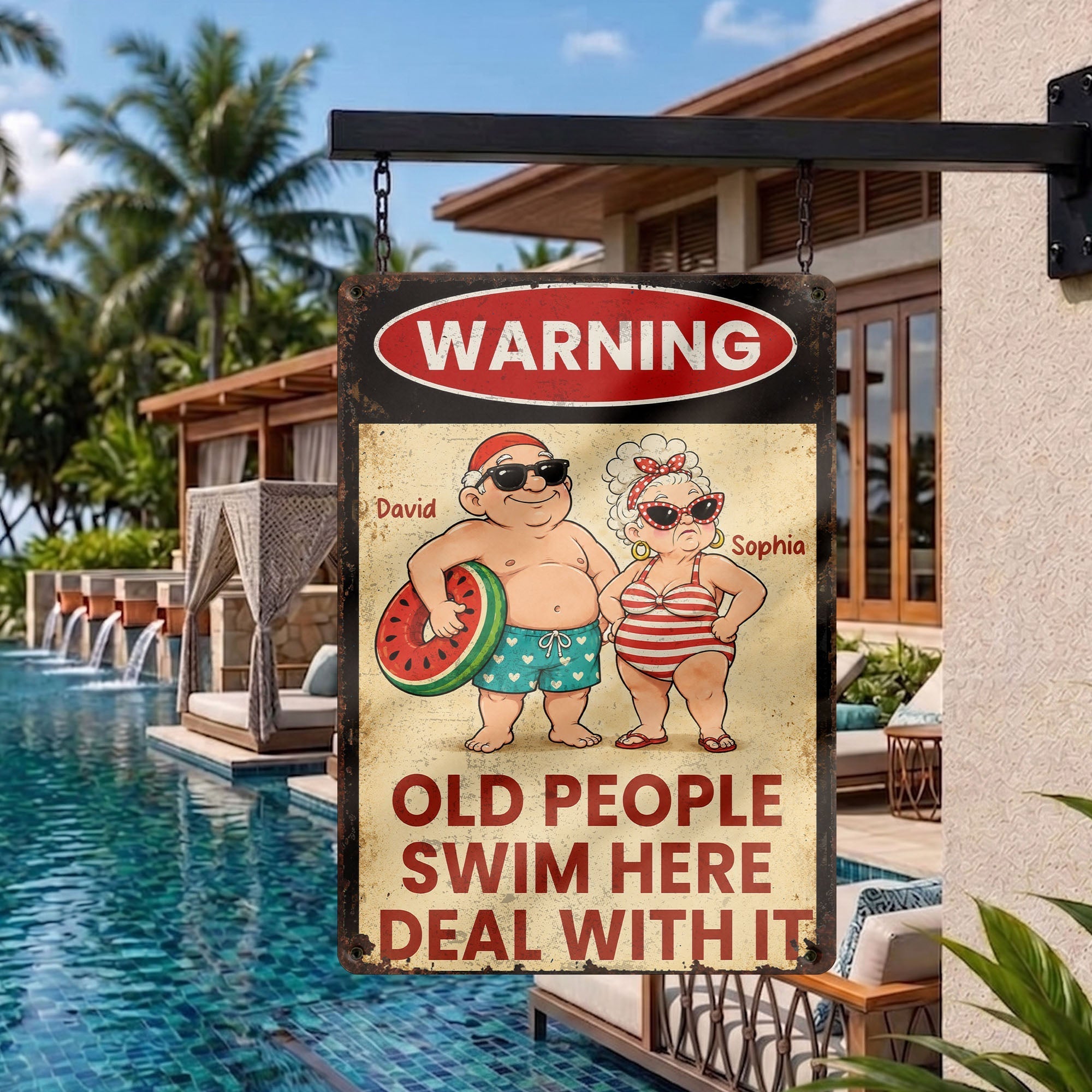 Personalized Funny Metal Sign Warning for Senior Couple Gift