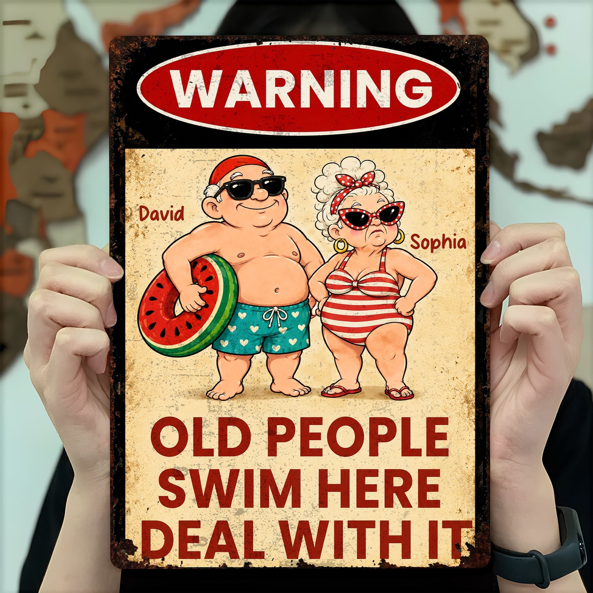 Personalized Funny Metal Sign Warning for Senior Couple Gift