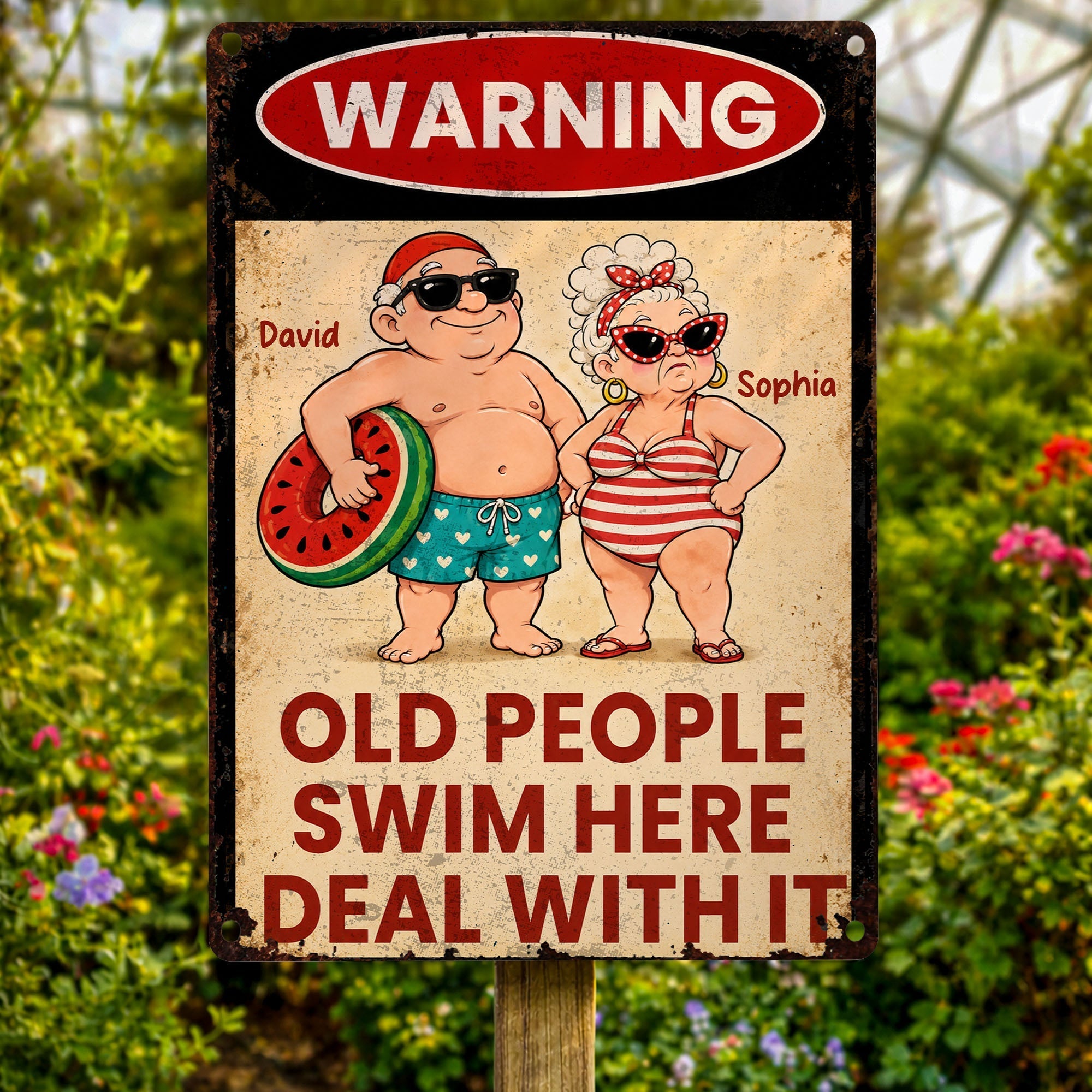 Personalized Funny Metal Sign Warning for Senior Couple Gift