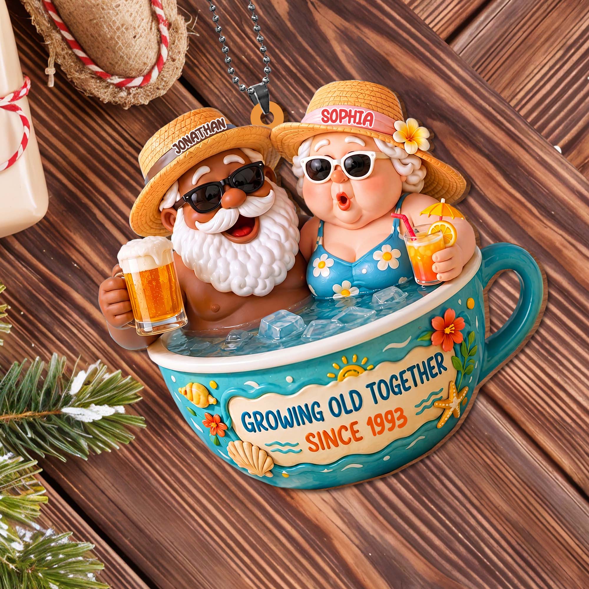 Personalized Wood Ornament Beach Couple Gift for Anniversary