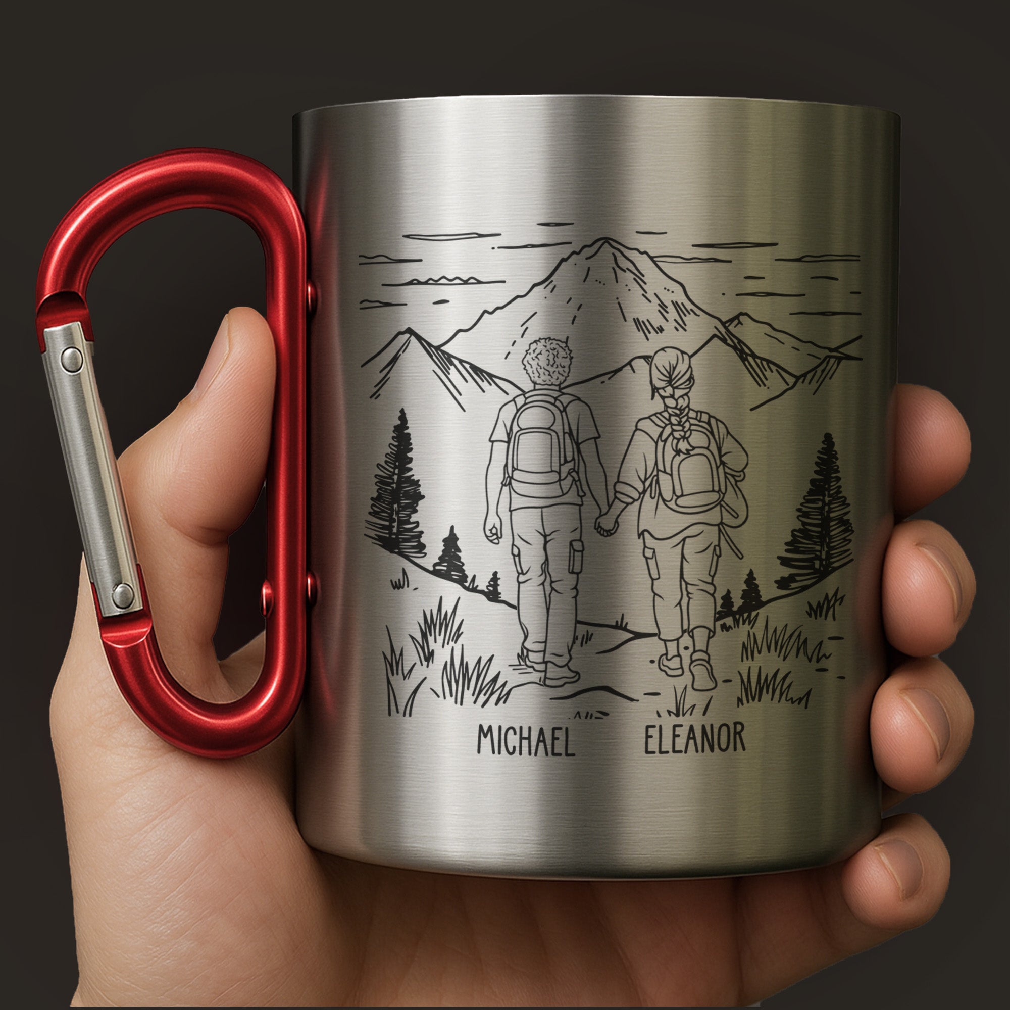 Personalized Carabiner Mug Custom Name Hiking Gift for Couples