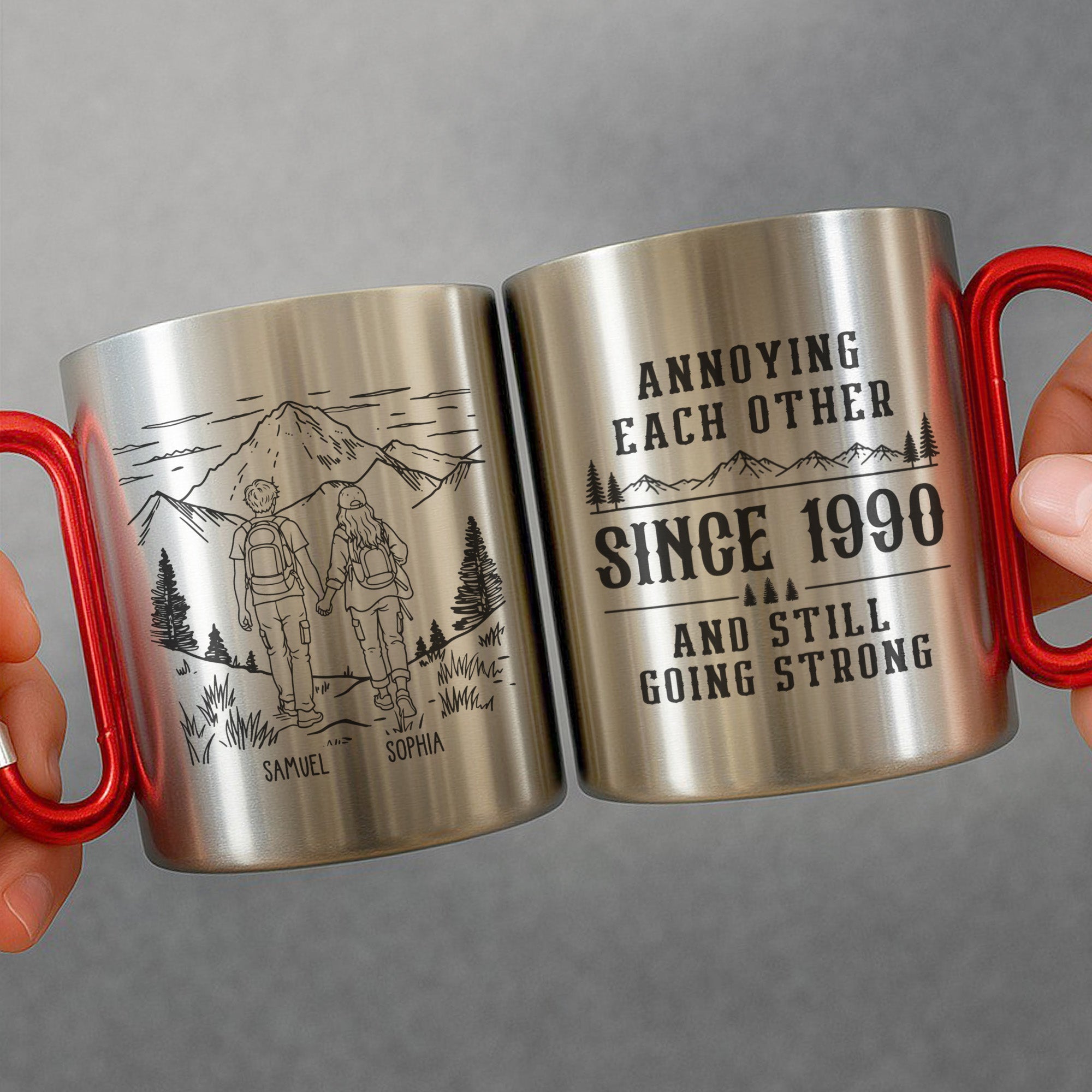 Personalized Carabiner Mug Custom Name Hiking Gift for Couples