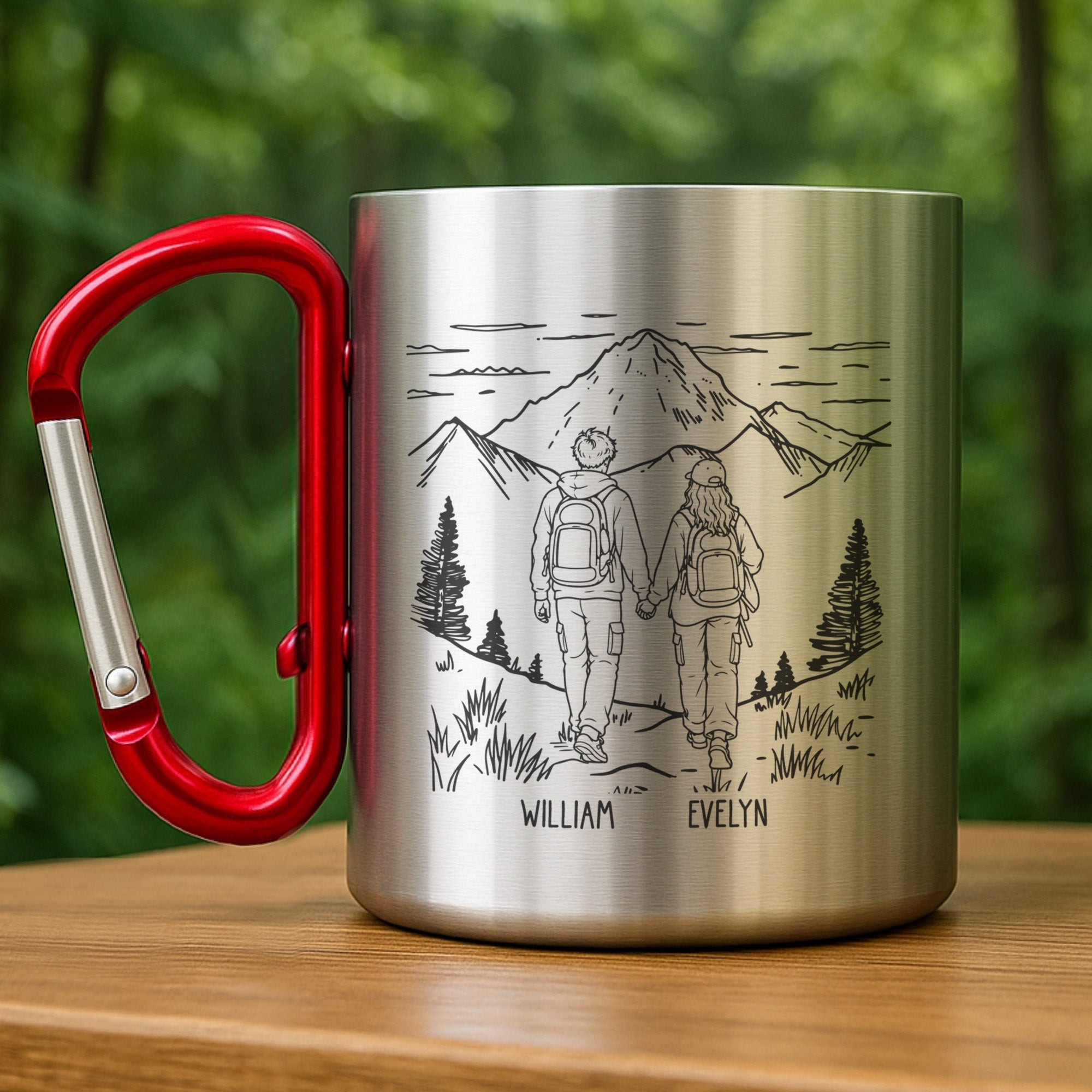 Personalized Carabiner Mug Custom Name Hiking Gift for Couples