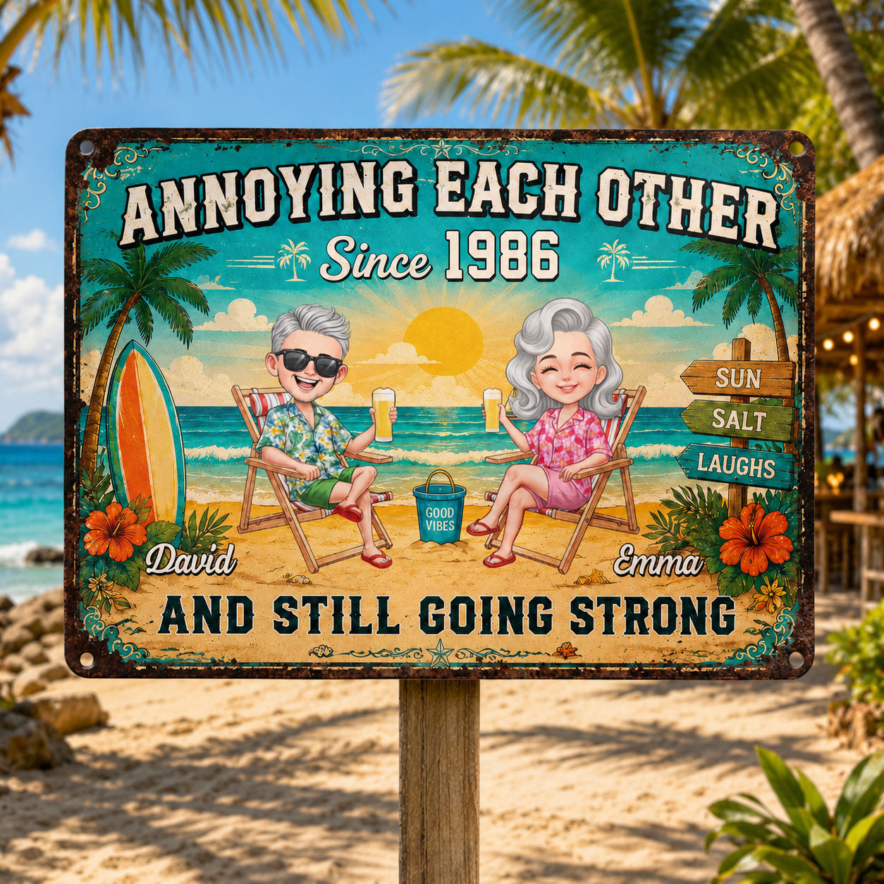 Personalized Metal Sign for Couples Custom Names Beach Decor