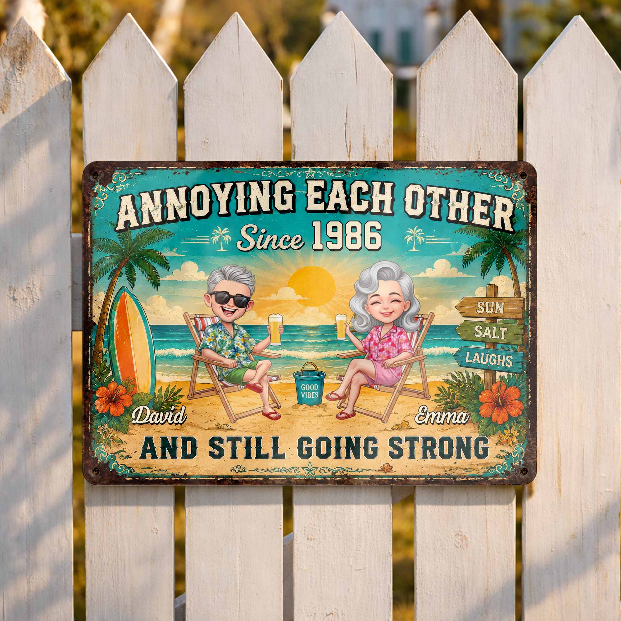Personalized Metal Sign for Couples Custom Names Beach Decor