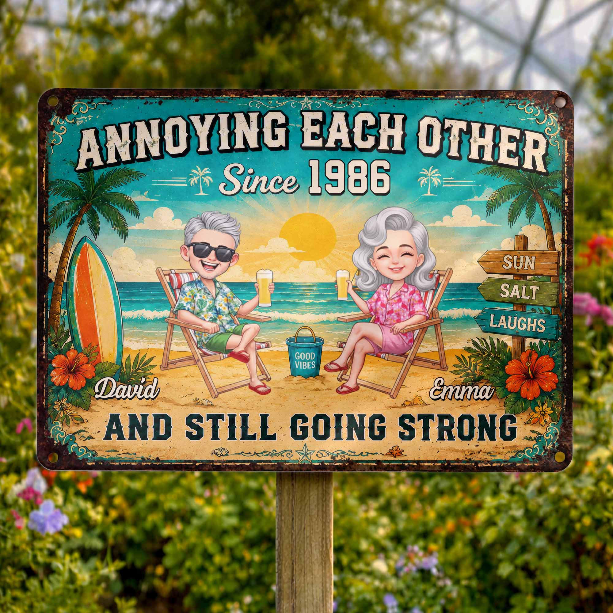 Personalized Metal Sign for Couples Custom Names Beach Decor