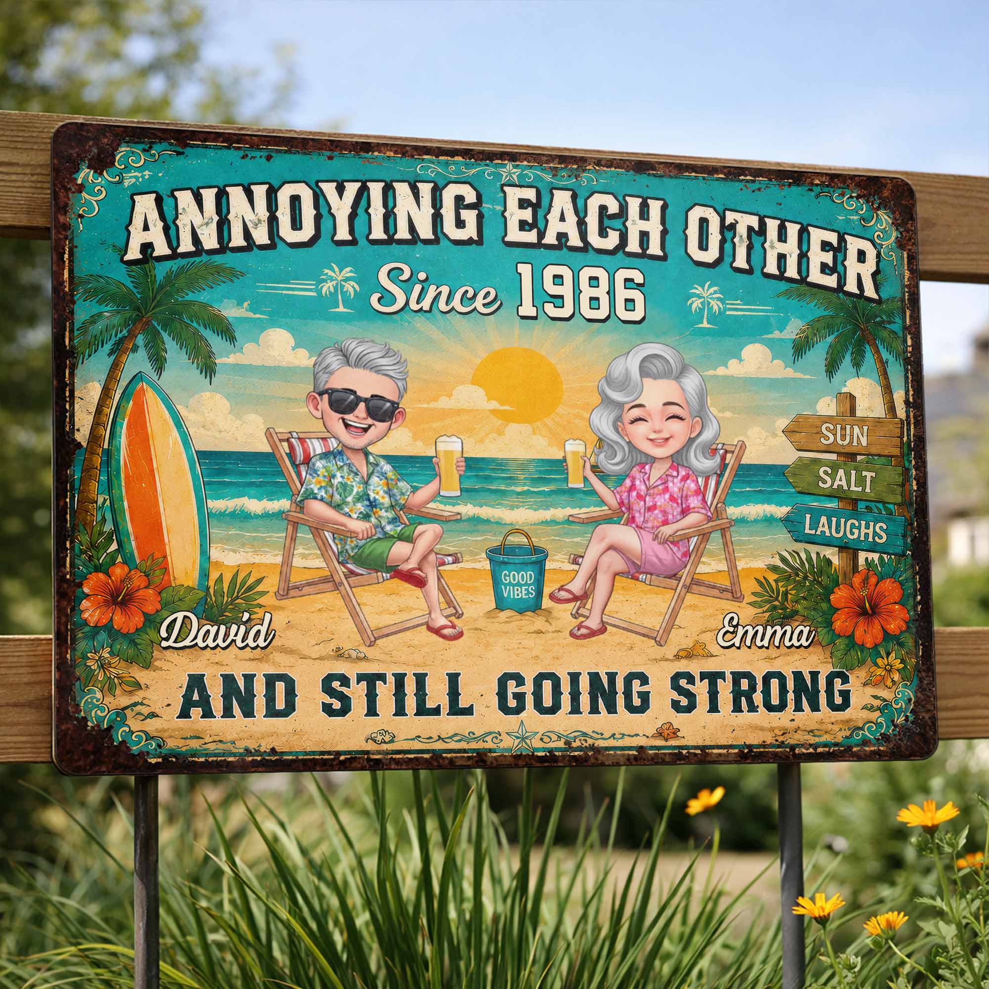 Personalized Metal Sign for Couples Custom Names Beach Decor