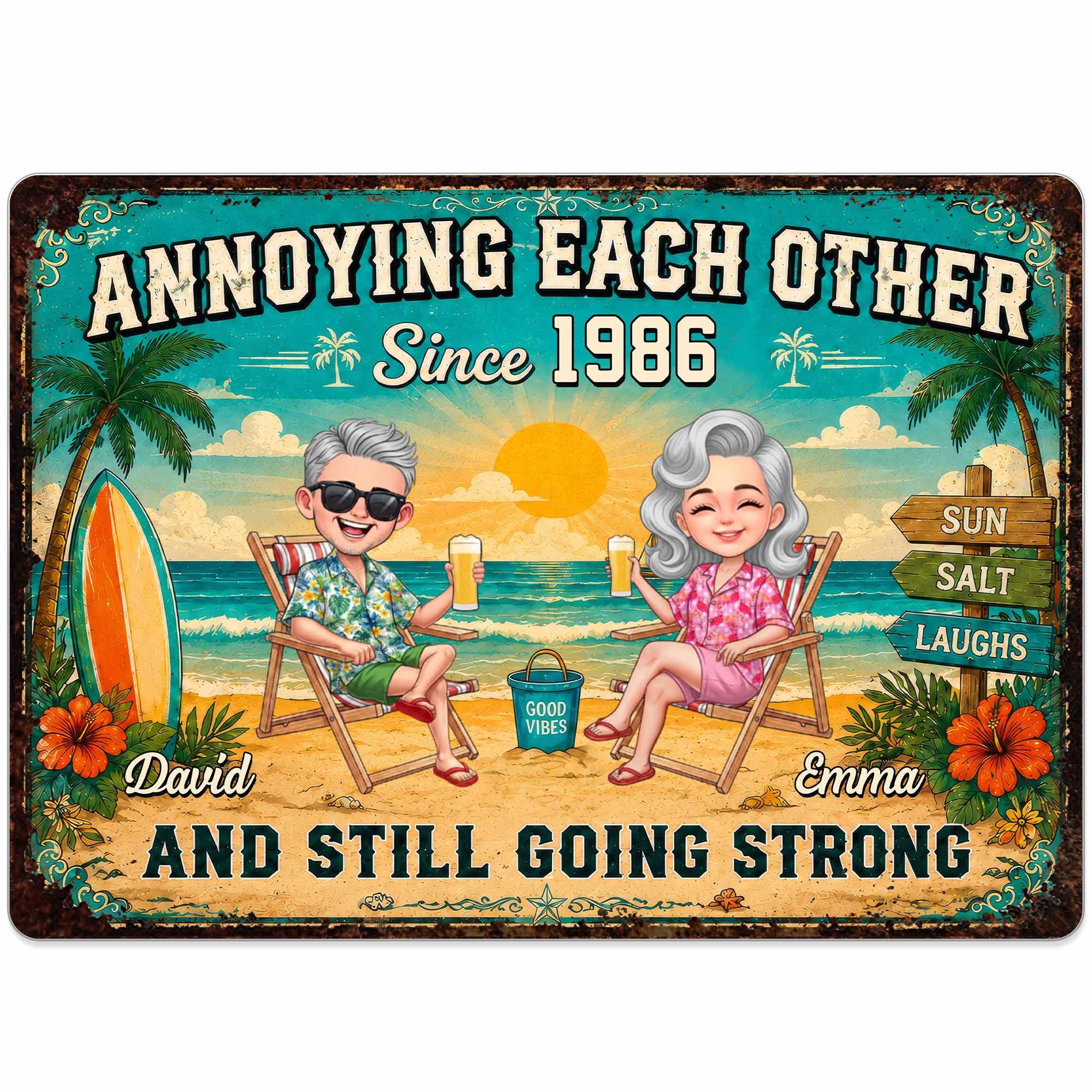 Personalized Metal Sign for Couples Custom Names Beach Decor