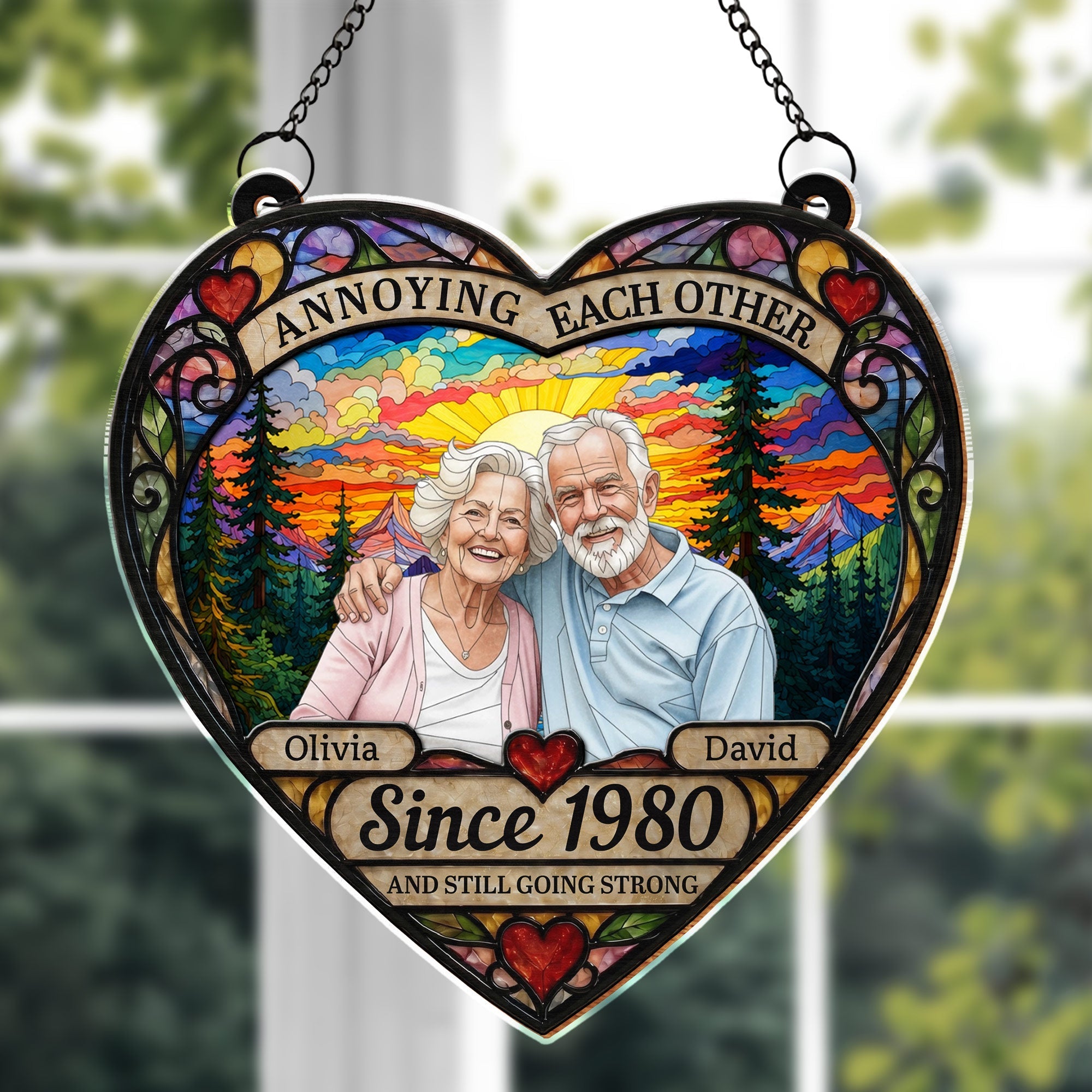 Personalized Heart Sunset Suncatcher Custom Couple Gift
