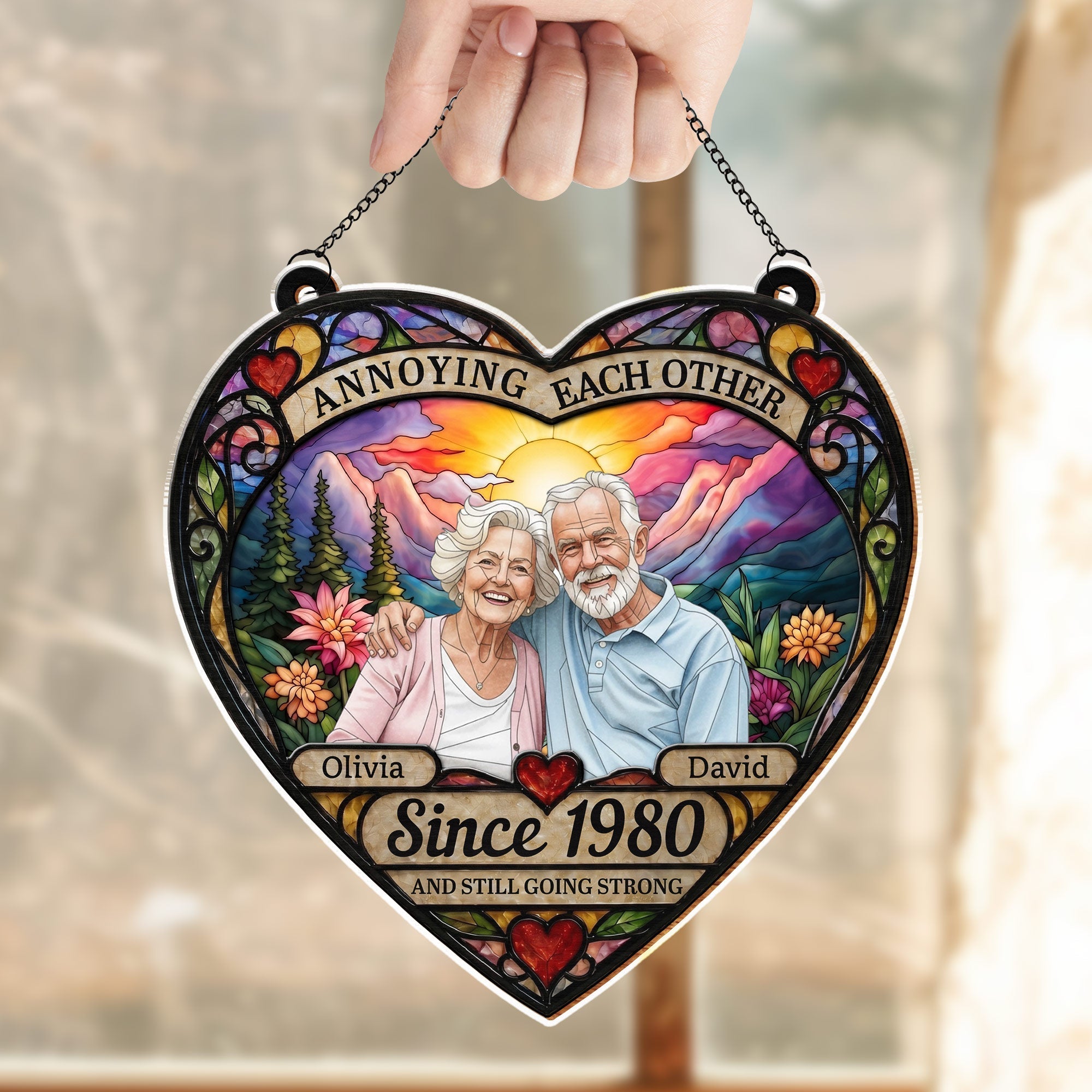 Personalized Heart Sunset Suncatcher Custom Couple Gift