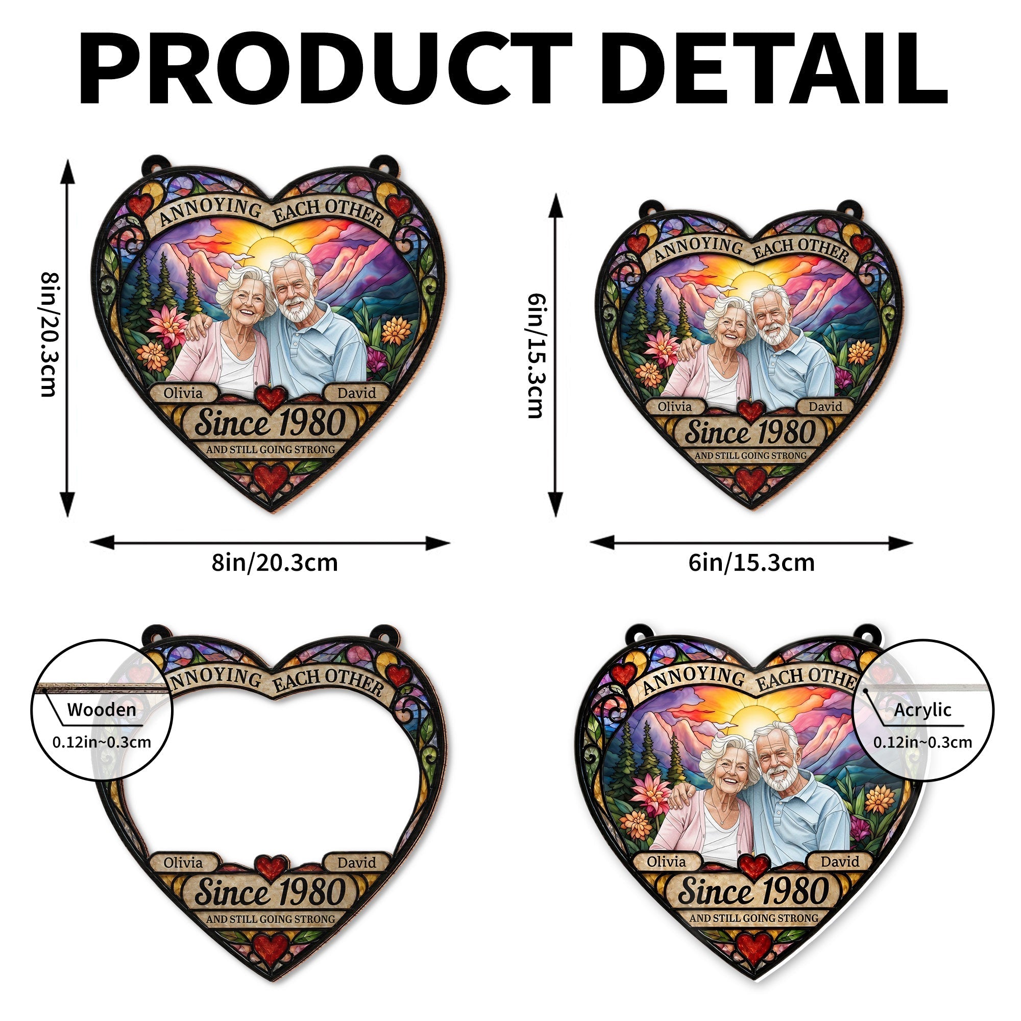 Personalized Heart Sunset Suncatcher Custom Couple Gift