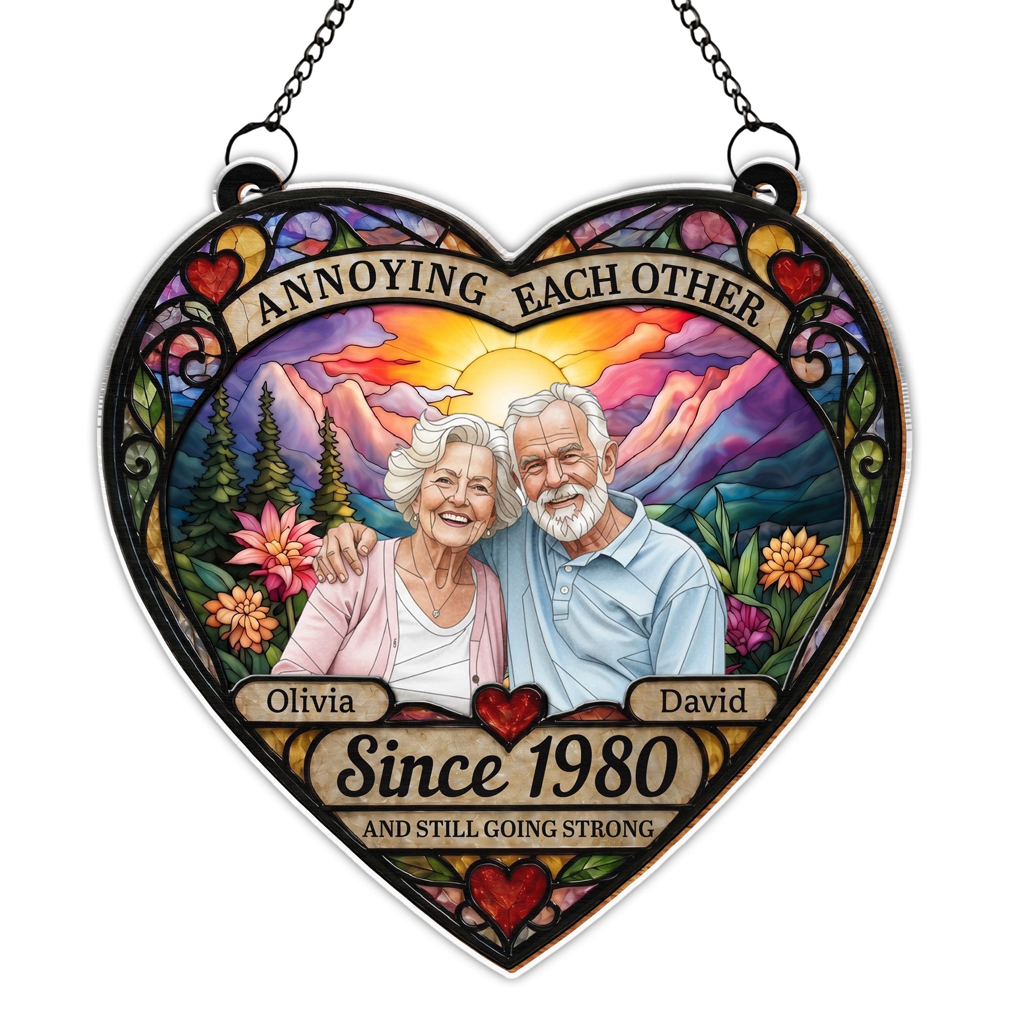 Personalized Heart Sunset Suncatcher Custom Couple Gift