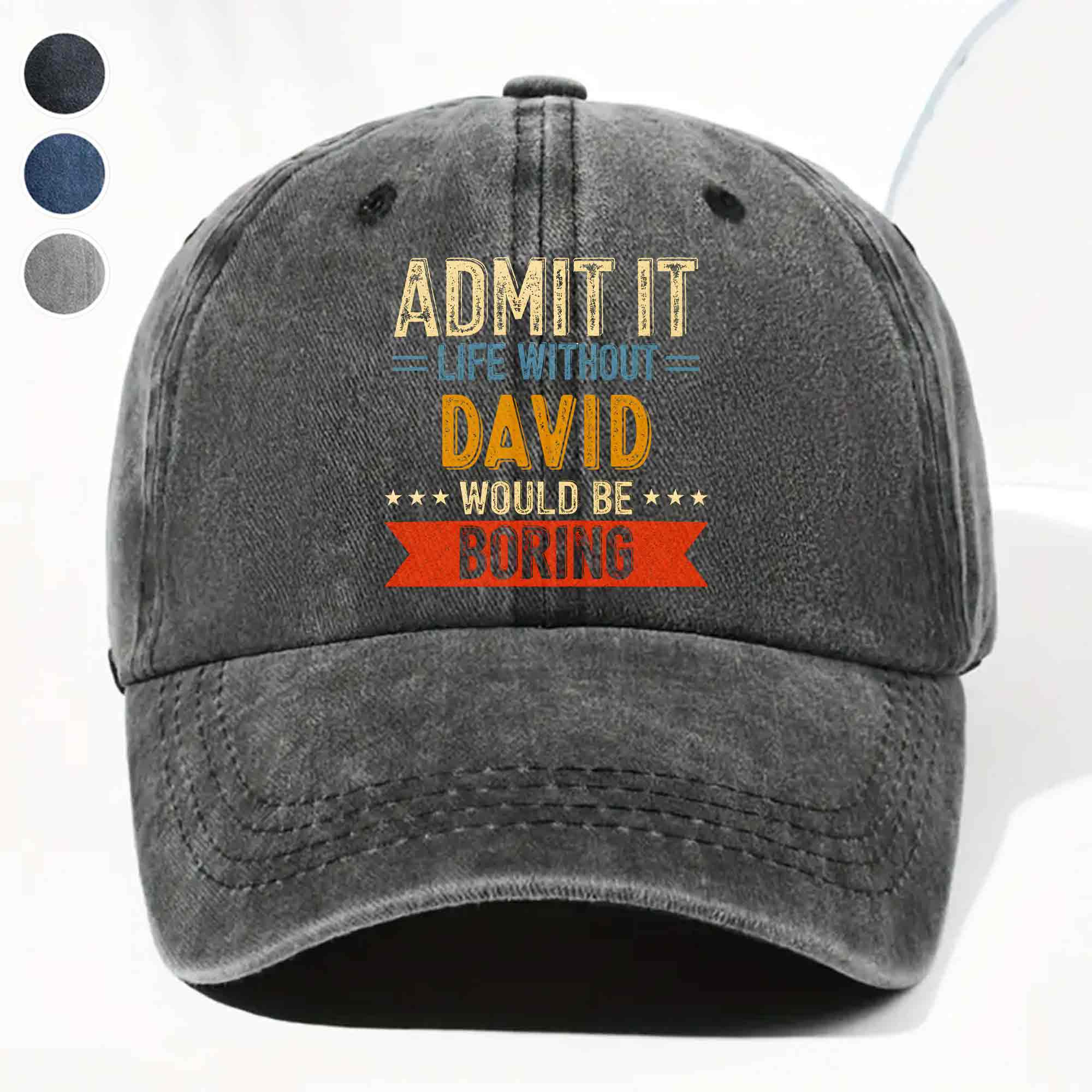 Personalized Washed Denim Cap Custom Name Gift for Him