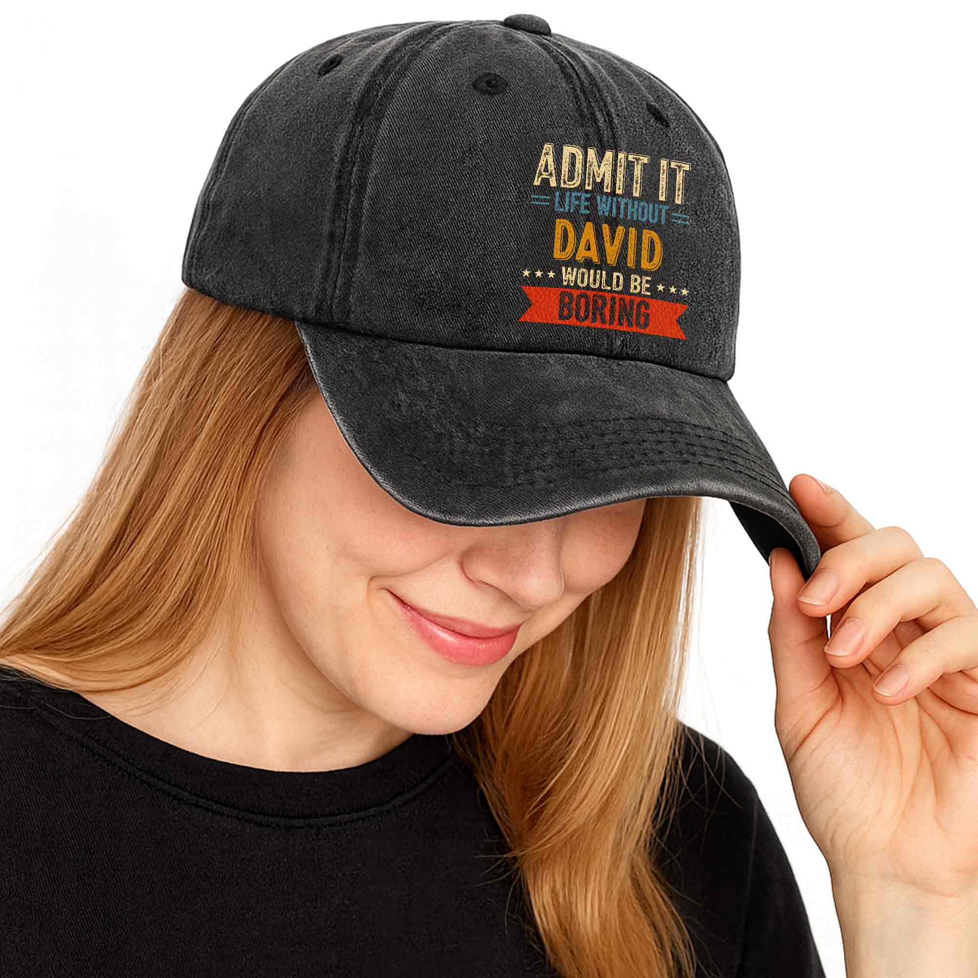Personalized Washed Denim Cap Custom Name Gift for Him