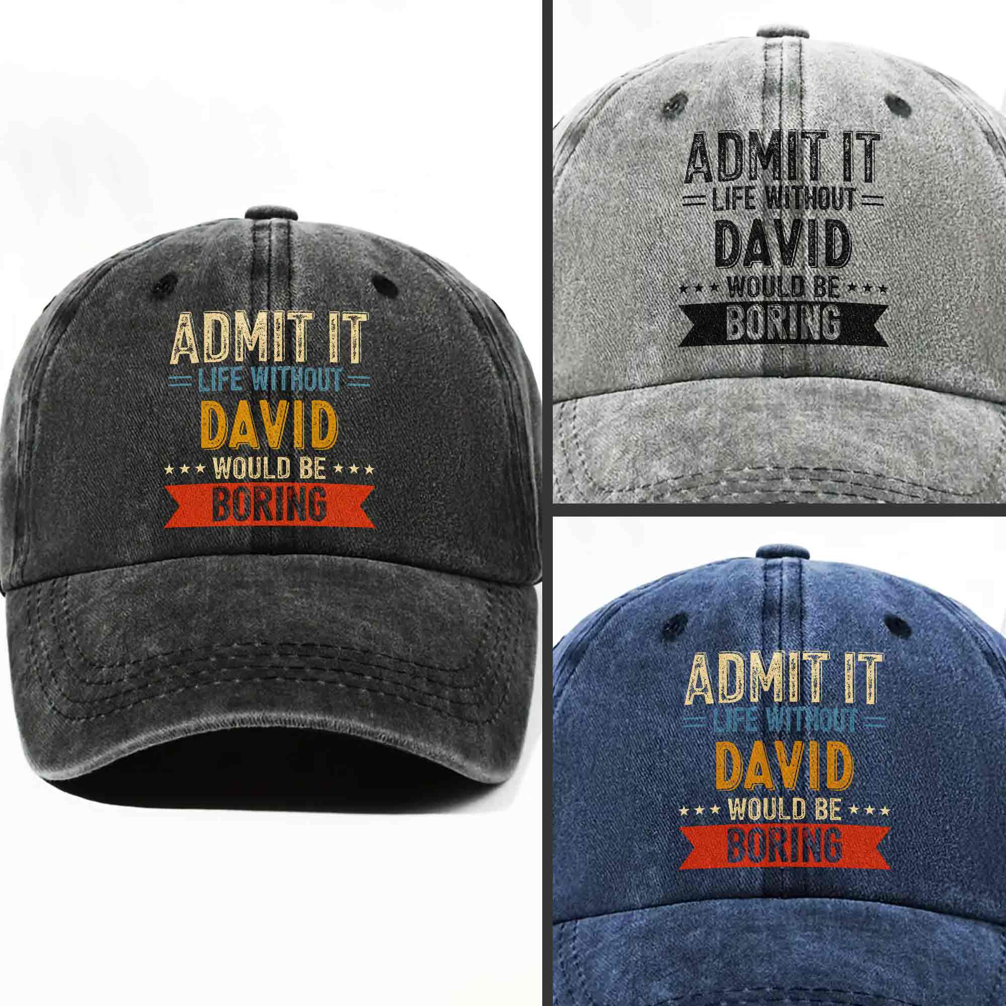 Personalized Washed Denim Cap Custom Name Gift for Him