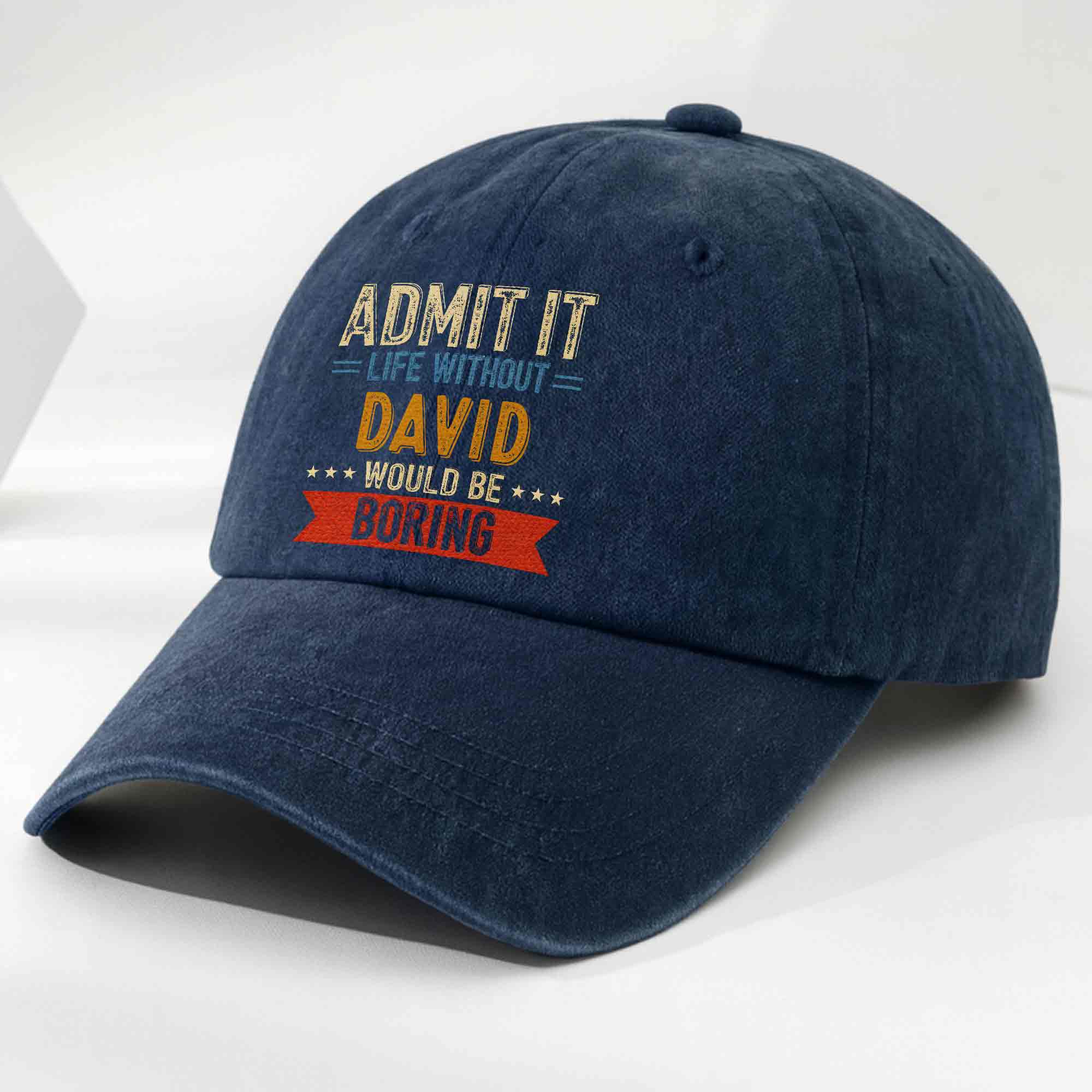 Personalized Washed Denim Cap Custom Name Gift for Him