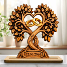 Load image into Gallery viewer, Personalized 2-Layer Wood Plaque Heart with Wedding Rings Gift for Couples
