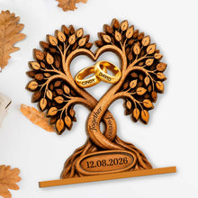 Load image into Gallery viewer, Personalized 2-Layer Wood Plaque Heart with Wedding Rings Gift for Couples
