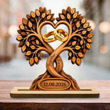 Load image into Gallery viewer, Personalized 2-Layer Wood Plaque Heart with Wedding Rings Gift for Couples
