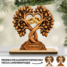 Load image into Gallery viewer, Personalized 2-Layer Wood Plaque Heart with Wedding Rings Gift for Couples
