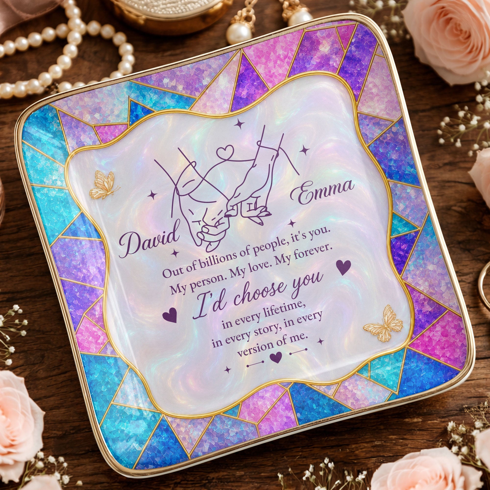 Personalized Stained Glass Jewelry Dish Custom Gift for Couple