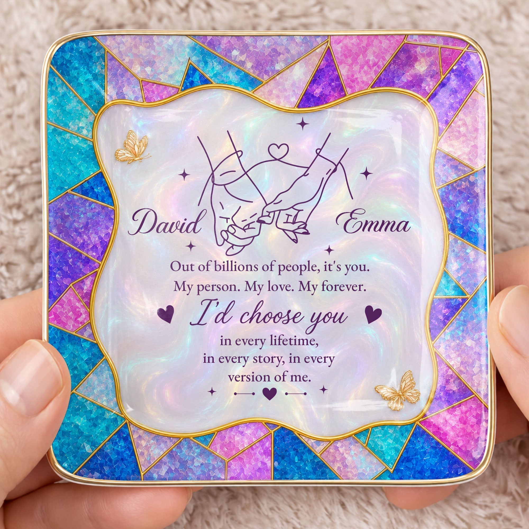 Personalized Stained Glass Jewelry Dish Custom Gift for Couple