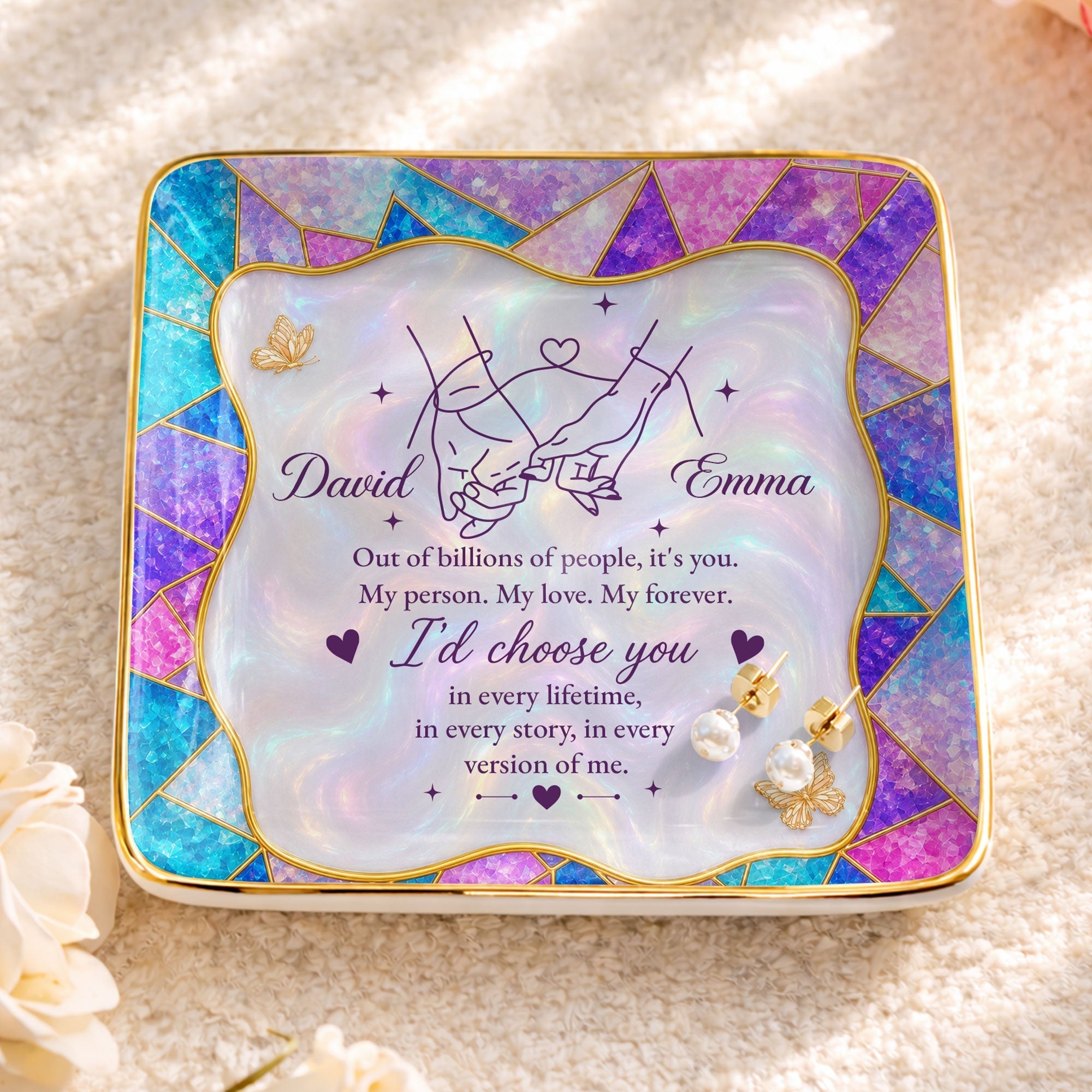 Personalized Stained Glass Jewelry Dish Custom Gift for Couple