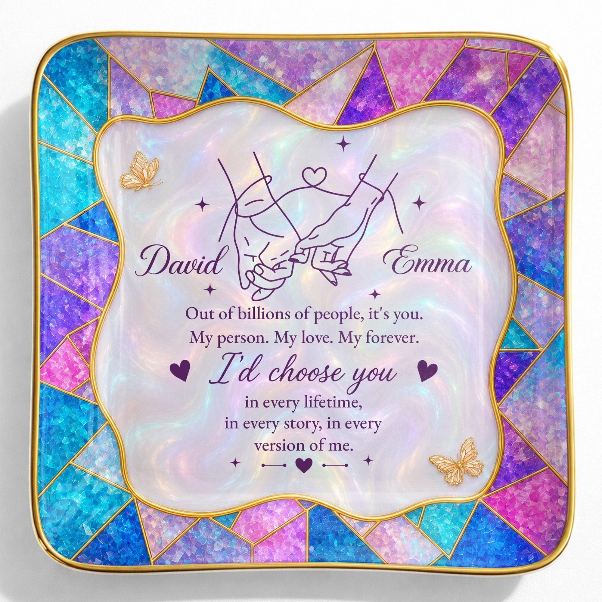 Personalized Stained Glass Jewelry Dish Custom Gift for Couple