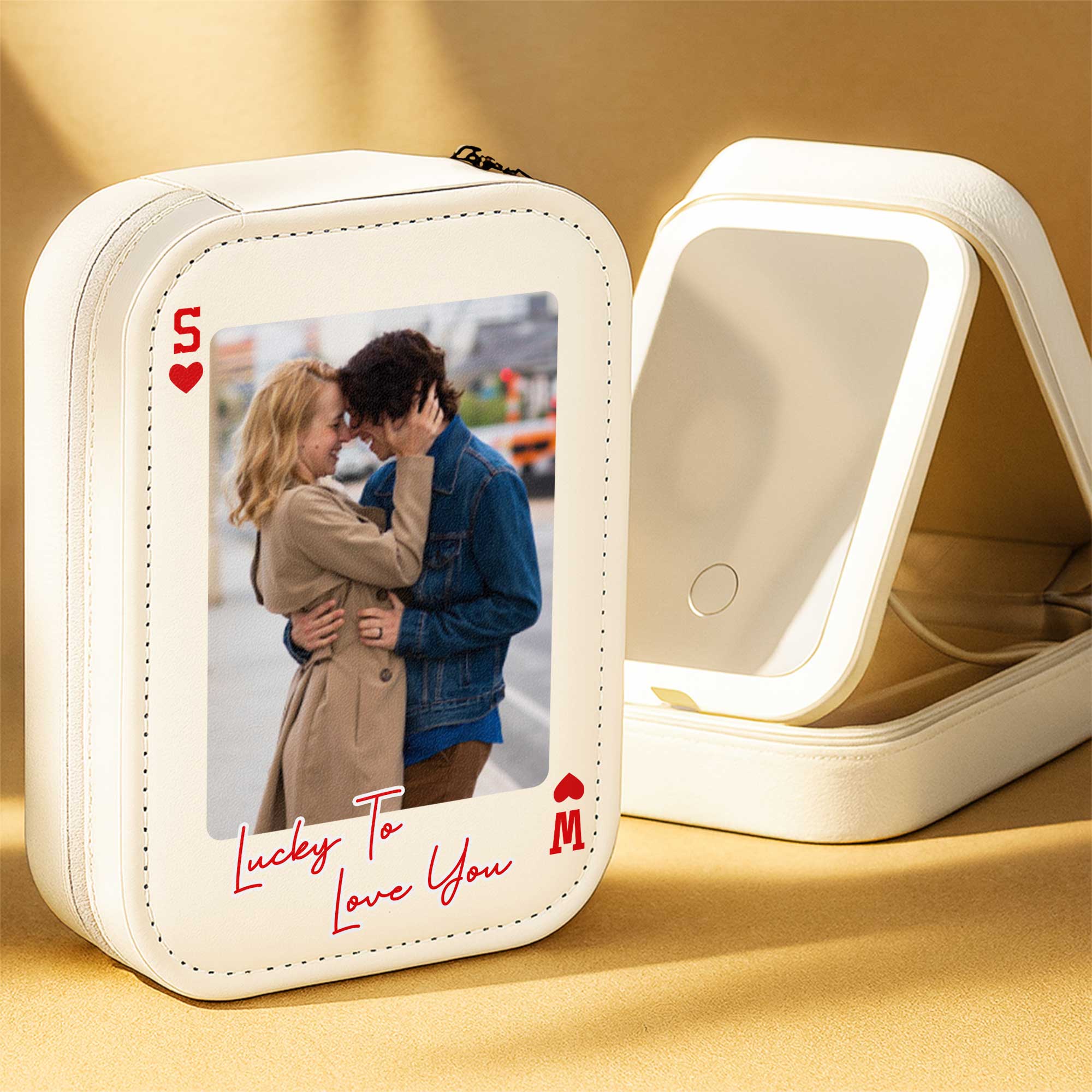 Personalized LED Mirror Jewelry Box Custom Name Gift for Couples