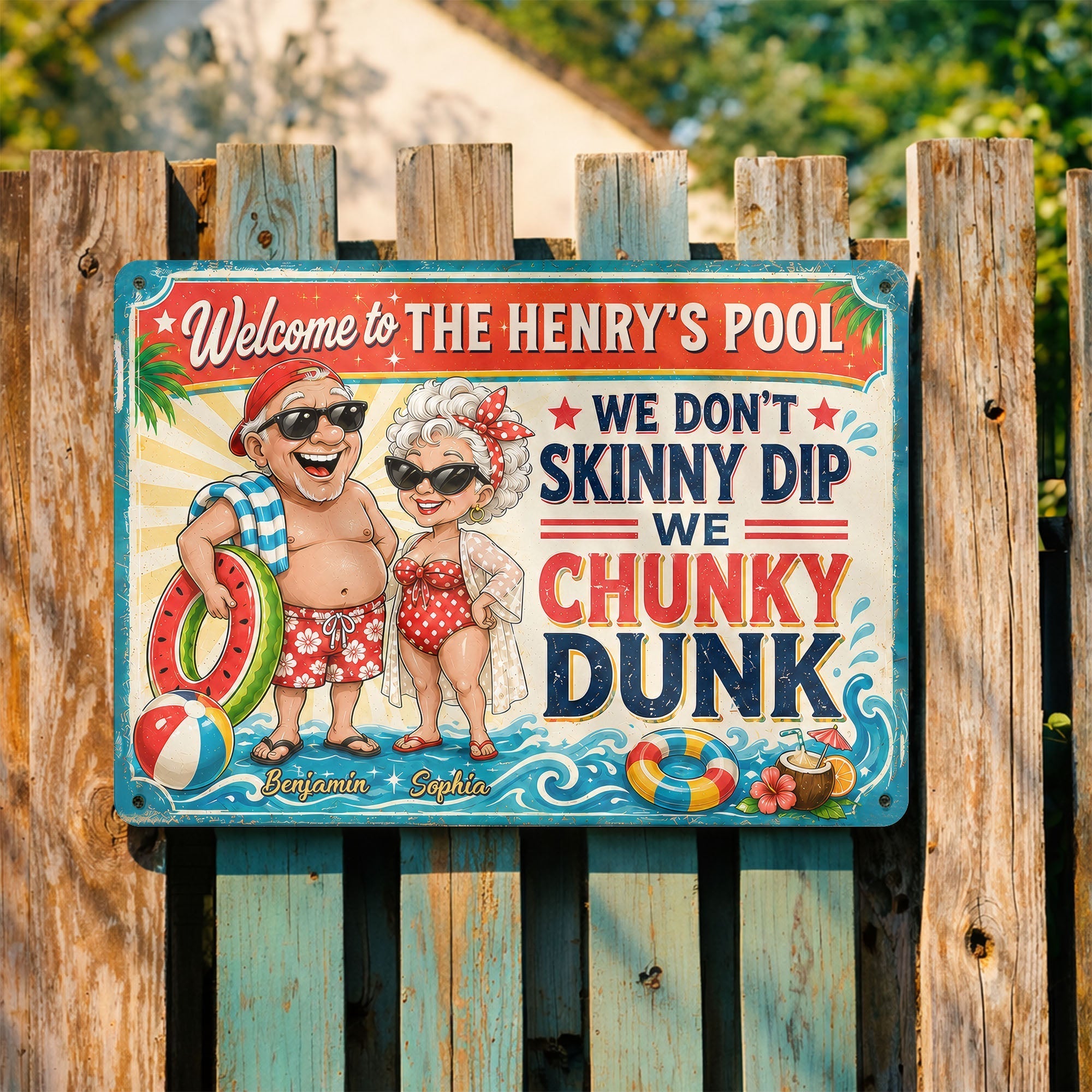 Personalized Metal Sign Welcome to Our Pool Custom Name Gift for Couple