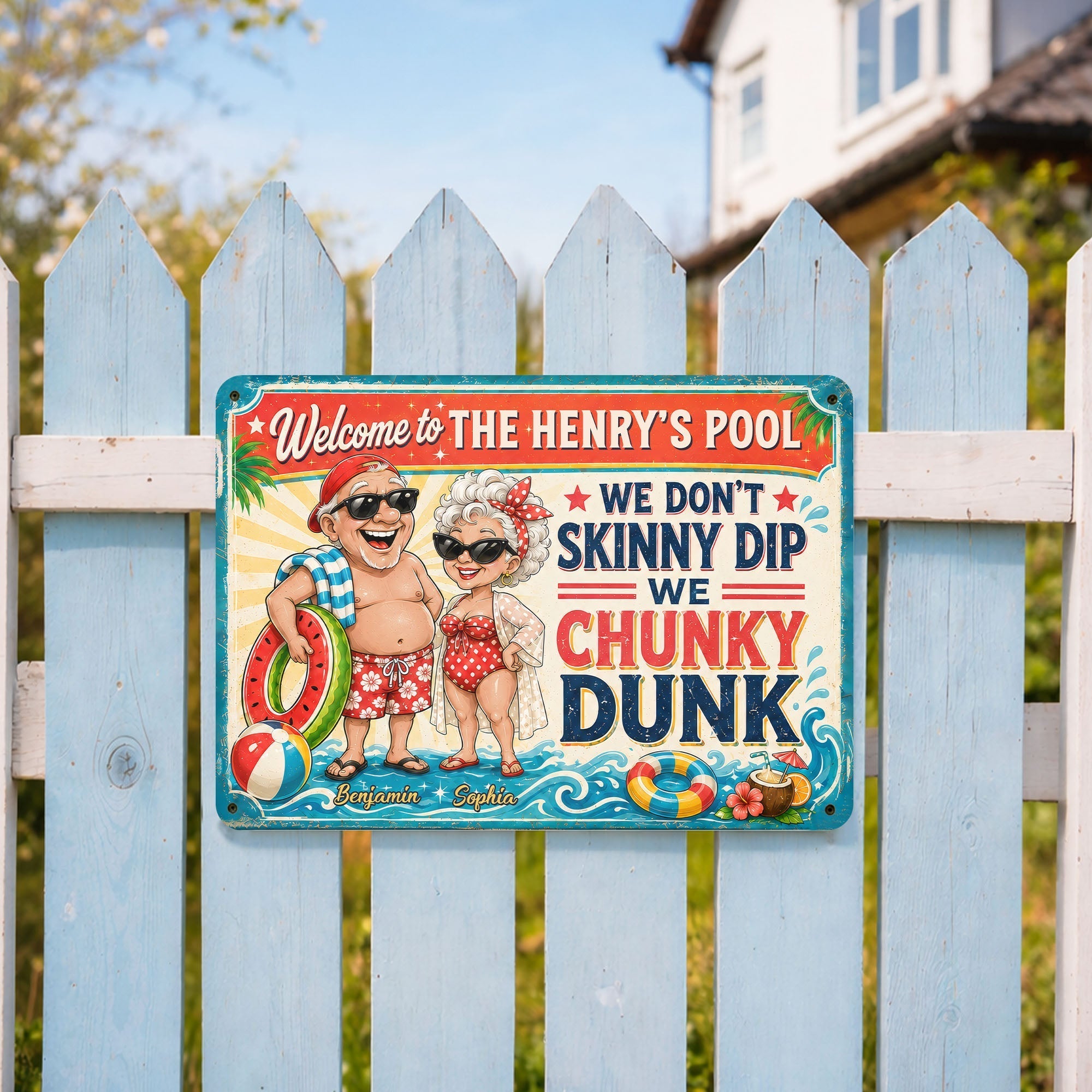 Personalized Metal Sign Welcome to Our Pool Custom Name Gift for Couple